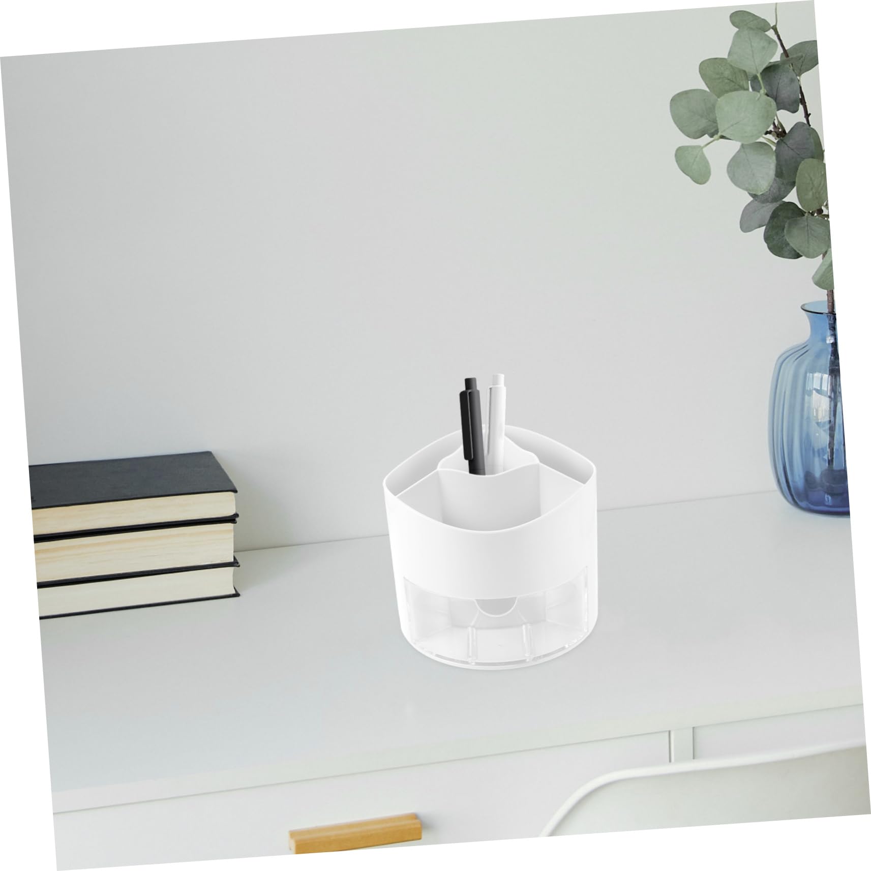 Portapenne Rotante Bianco in Plastica, Organizer Scrivania