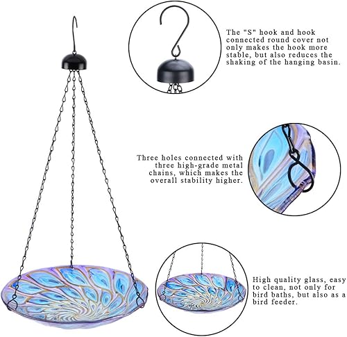 Miniatura 3 de VCUTEKA Baños Colgantes para Pájaros al Aire Libre, Comedero y Bebedero de Cristal para Pavo Real para Decoración de Jardín y Patio