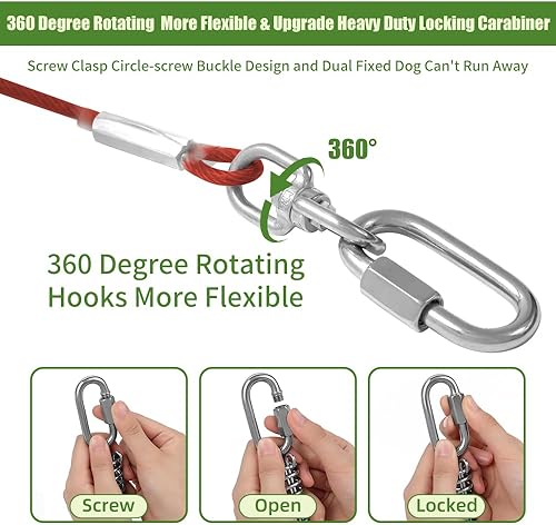 Miniatura 3 de Cable de amarre para perros, 102050100150 pies, camino de perro para patio, cable de alambre de acero para perros con clips superiores duraderos,