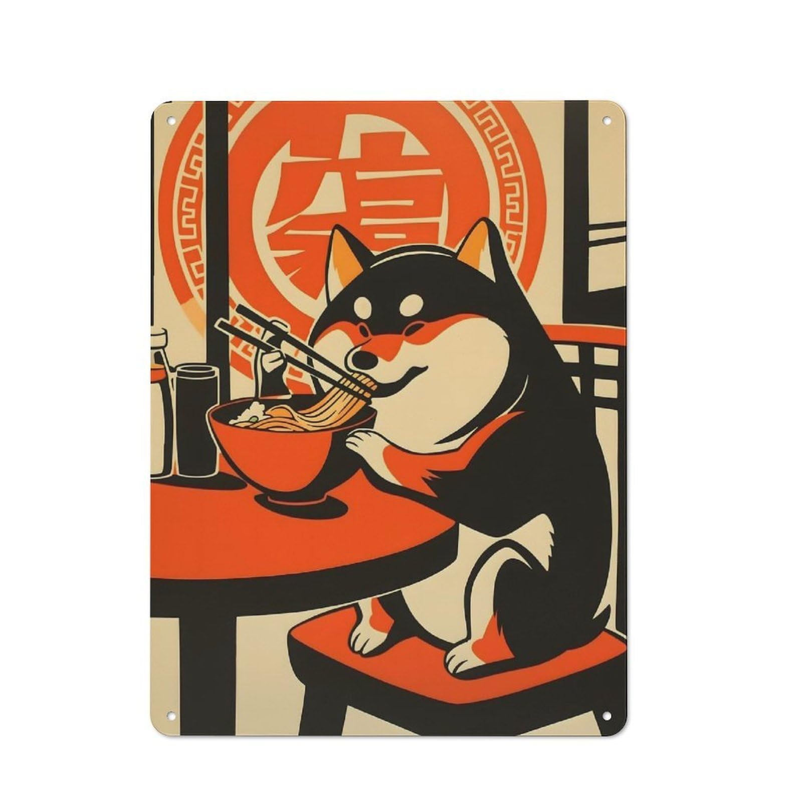 Clean Industrial Shiba Inu Eating Ramen Industrial Metal Sign 40x30cm, Studio Wall Art for Loft, Studio, Office Or Creative Room