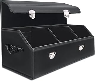 Car Trunk Suv Organizer - 30 inches Leather Collapsible Trunk Cargo Organizer,Multi-Compartment Adjustable Auto Grocery Large Storage Box(Black)…