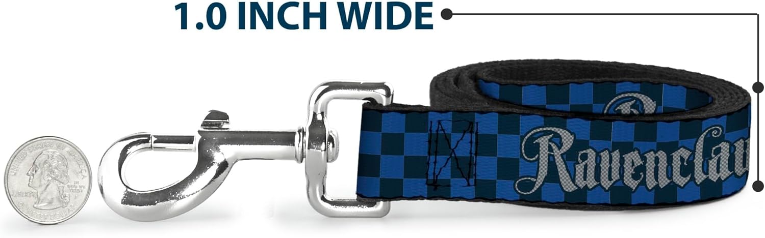 Warner Bros. Pet Leash, Dog Leash, Harry Potter Ravenclaw Checker Blues Grays, 4 Feet Long 1.5 Inch Wide