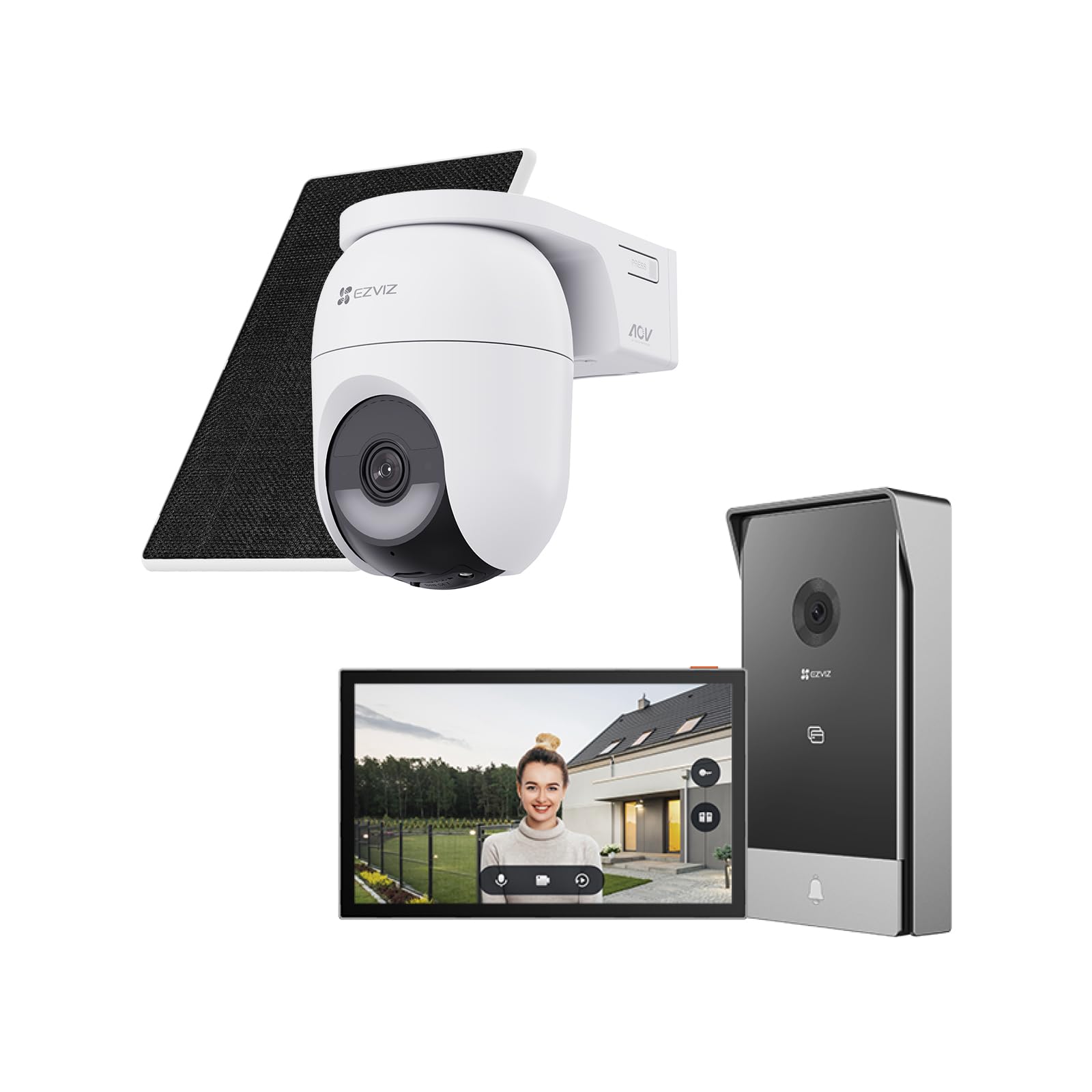 EZVIZ Video Türsprechanlage CP7 und WLAN Überwachungskamera Aussen Akku CB8 Lite mit 5W Solarpanel