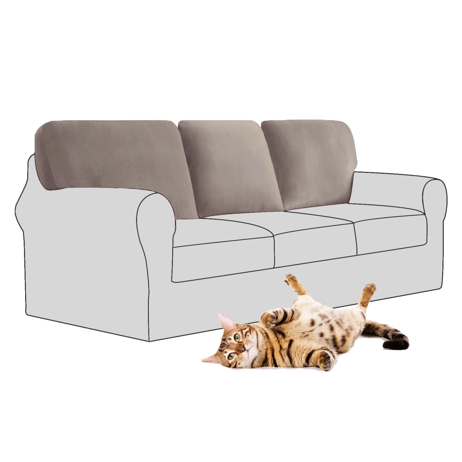 SYLC Stretch Velvet Sofa Backrest Cover, Back Cushion Covers Non-Slip Sofa Cushion Slipcovers for Couch Chesterfield Caravan RV Dinette (Taupe,3 pcs Square L)