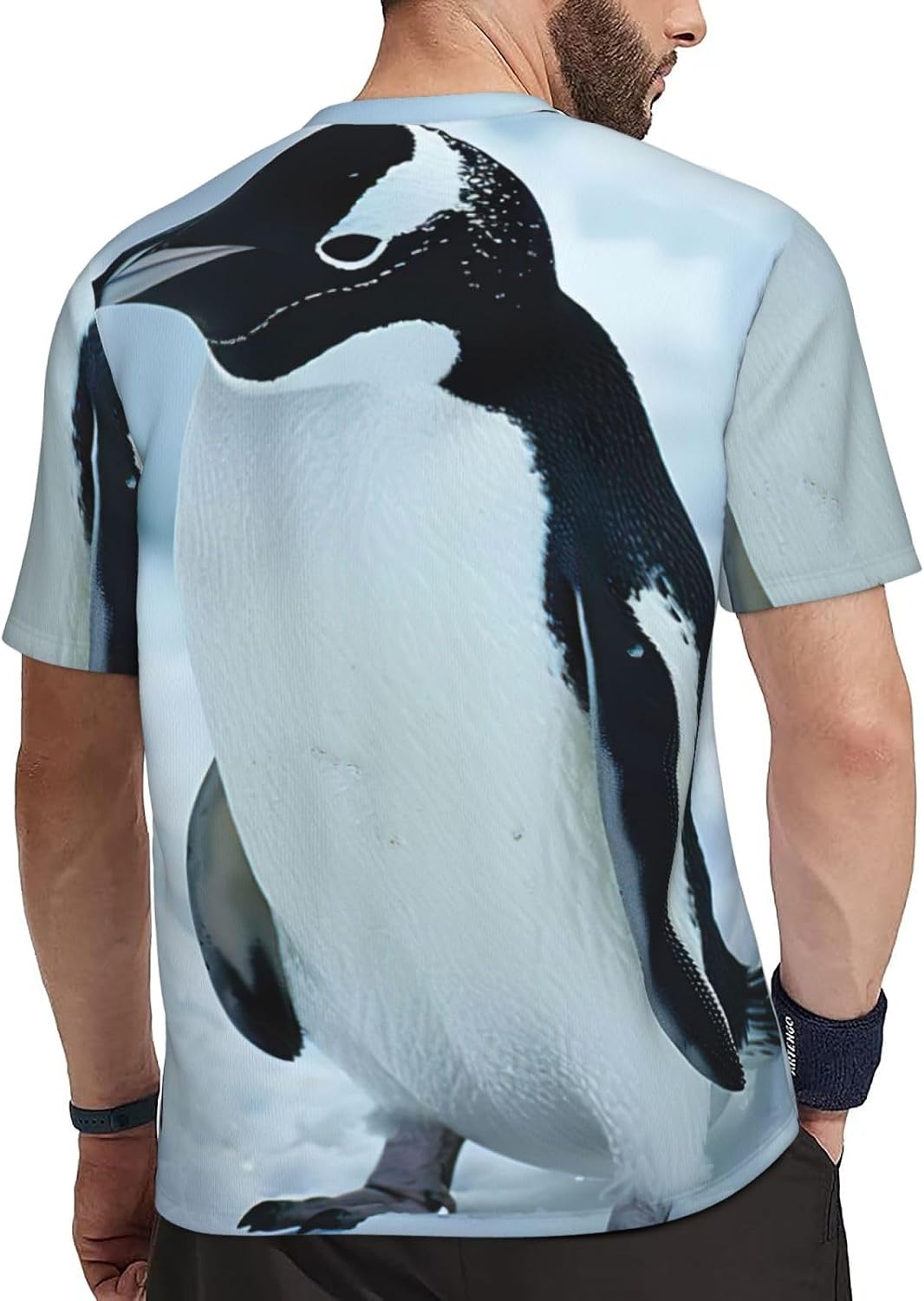 Penguin Print Mens Short Sleeve Mesh T-Shirt Breathable Athletic Gym Running Casual Sports Wear