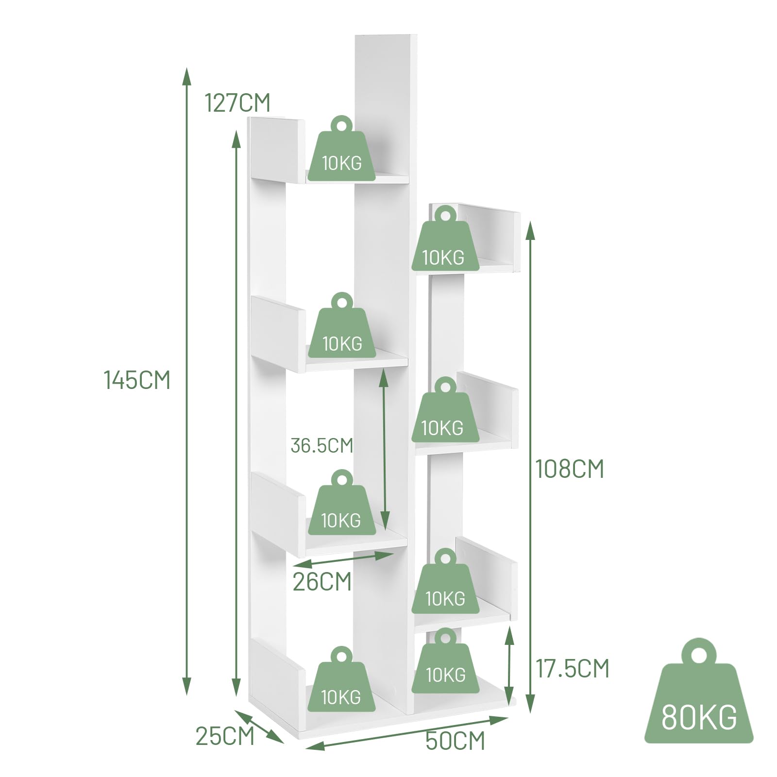 Libreria A Forma Di Albero HOMASIS 8 Ripiani - Scaffale Verticale In Legno, Bianco, Salvaspazio, Per Soggiorno E Camera