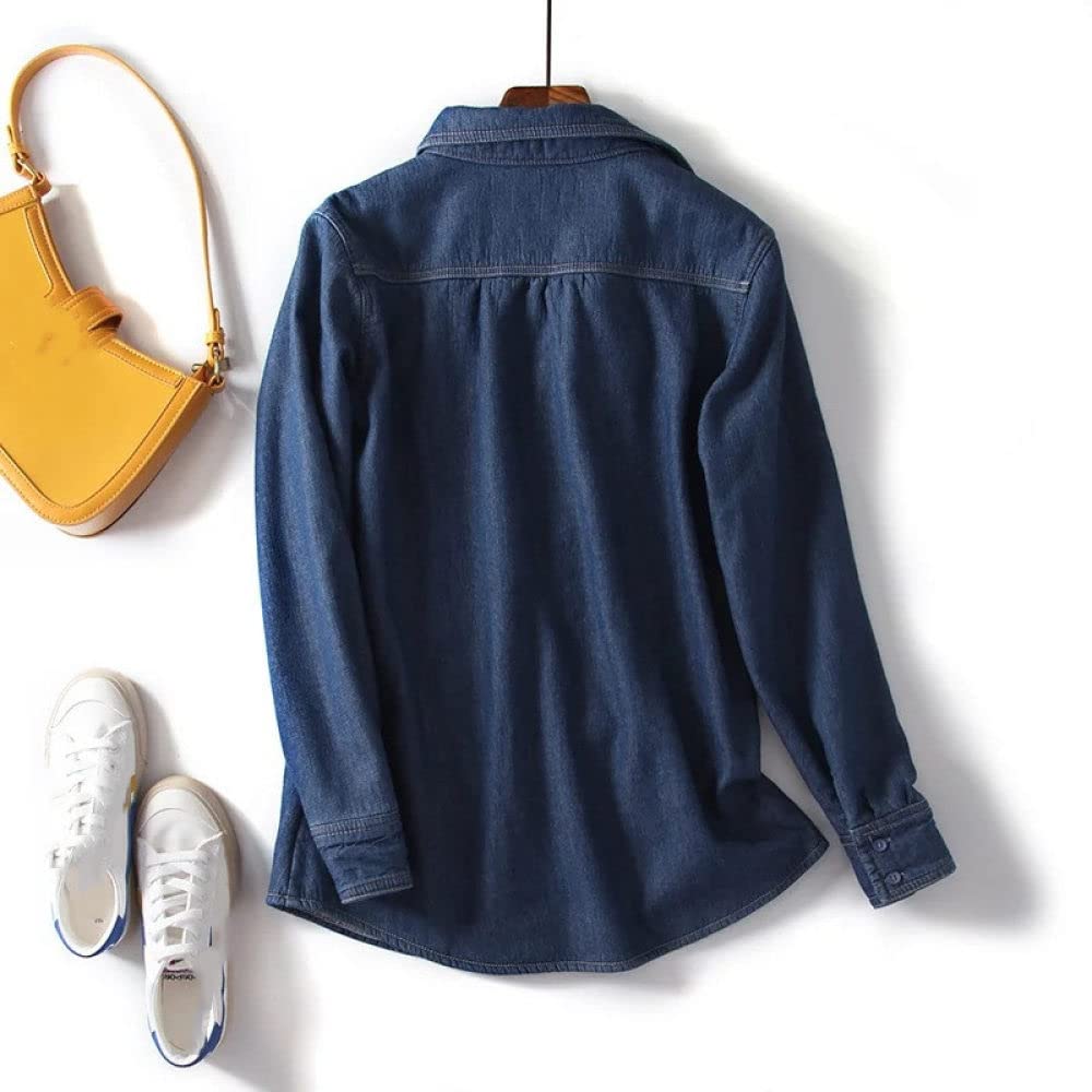 Bluse Elegant Damen Hemd, Damen Jeanshemd Jacke Fleecefutter Warmer Winterpullover Jeans Revers Bluse Tunika Knopf Brusttaschen Langarm Mantel Gefüttert Fleece Blusenshirts für Mädchen