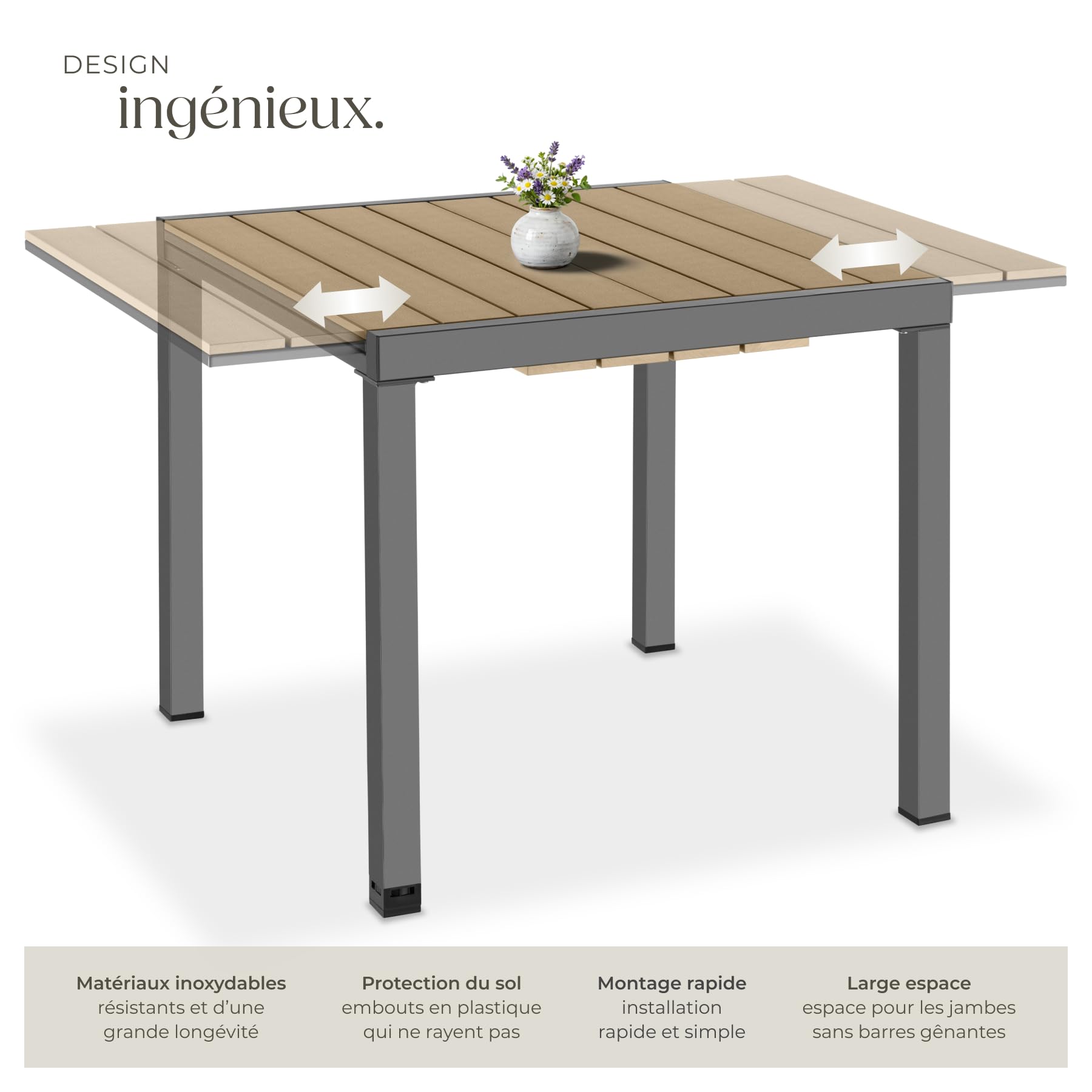 Tectake Table de Jardin Extensible Aluminium 80-120 x 80 x 74 cm 4-6 Personnes
