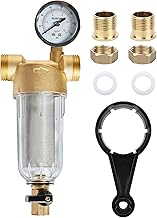 Oh Whole House Spin Down Sediment Water Filter Water Pre-Filter with Water Pressure Gauge, 1" Mnpt + 3/4" Fnpt + 3/4" Mnpt
