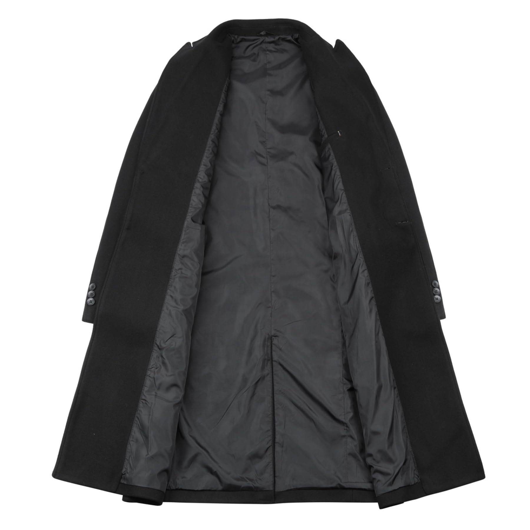 Allthemen Płaszcz zimowy, męski, długość do kolan, dwurzędowy, wełniany płaszcz, zimowy płaszcz męski, długi krój slim fit, czarny biznesowy