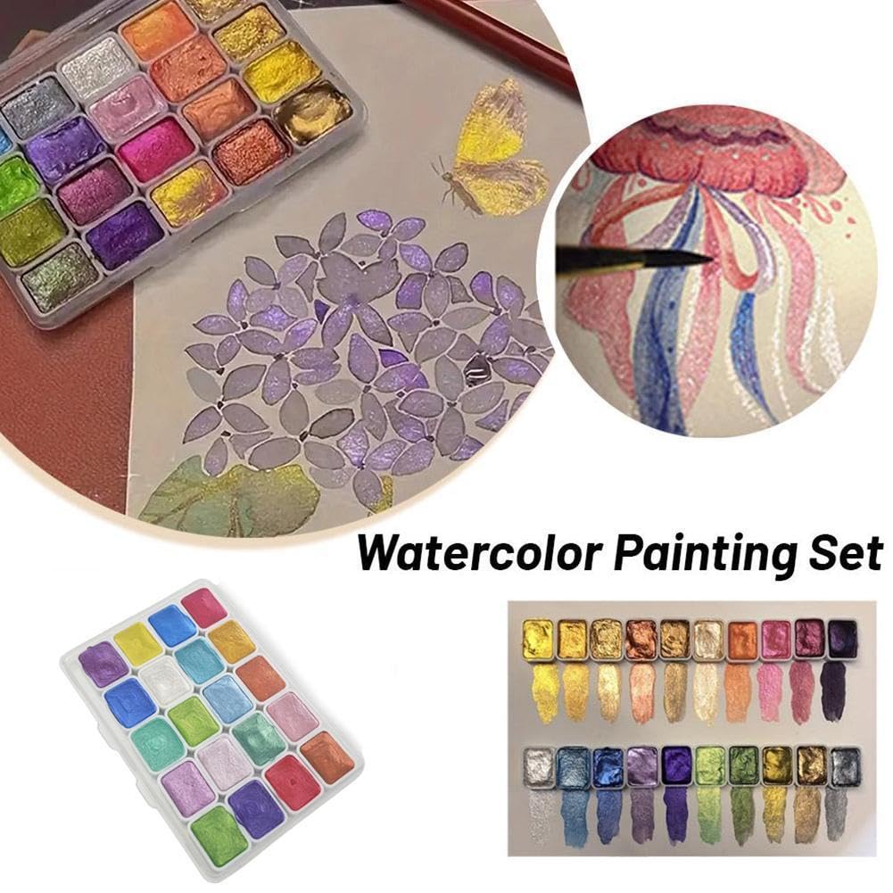 Set Acquerelli Metallici 20 Colori Con Pennello - Effetti Scintillanti Per Bambini E Principianti - 4