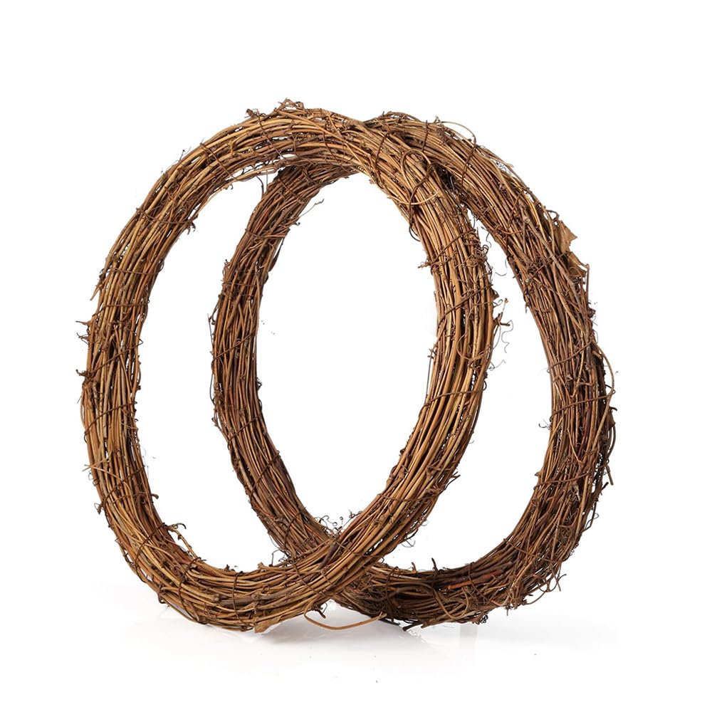 Skypro 30Cm 2 Pcs 11.81 Inch Natural Rattan Ring Wreathes Vine Branch Wreath Rattan Wreath Garland Decoration For Diy Festivals Decorations, Wreath Craft And Wedding Decors