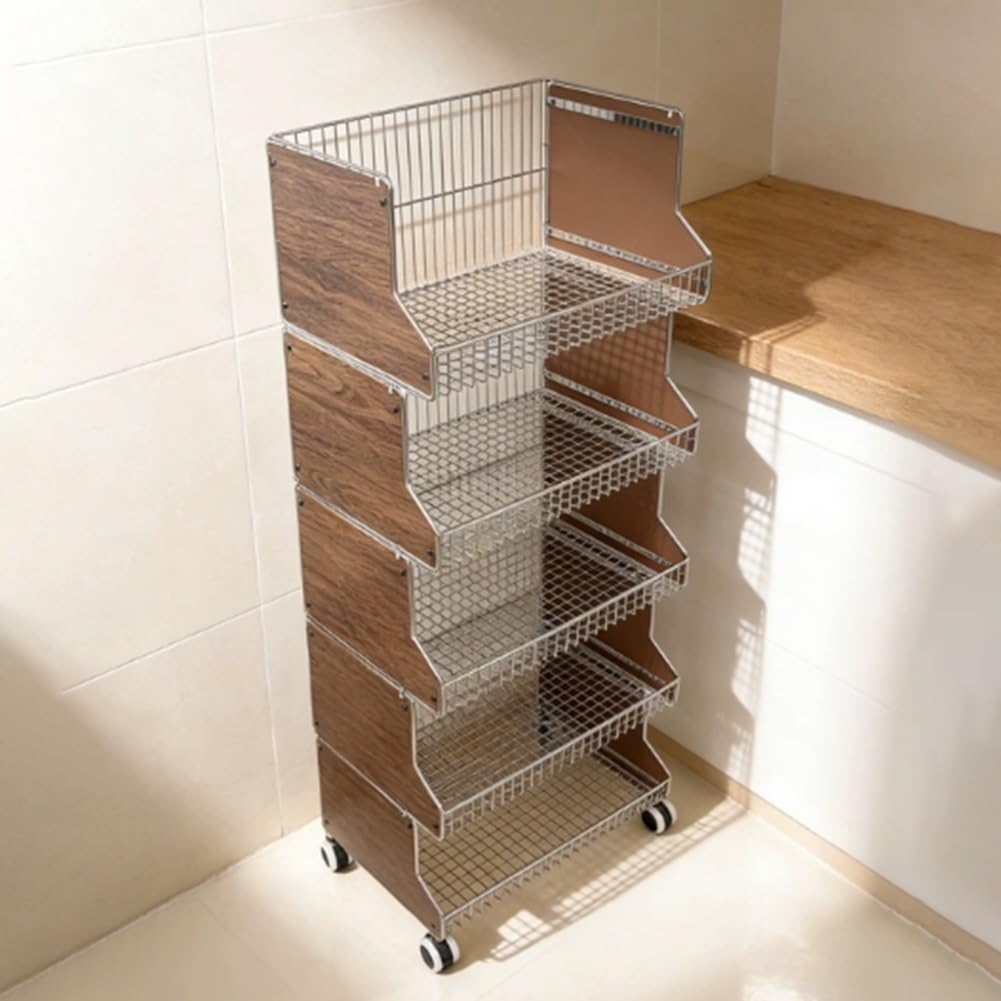 Scaffale da cucina resistente con ruote, organizer in metallo, multifunzione, portatile, per dispensa e spazi ristretti