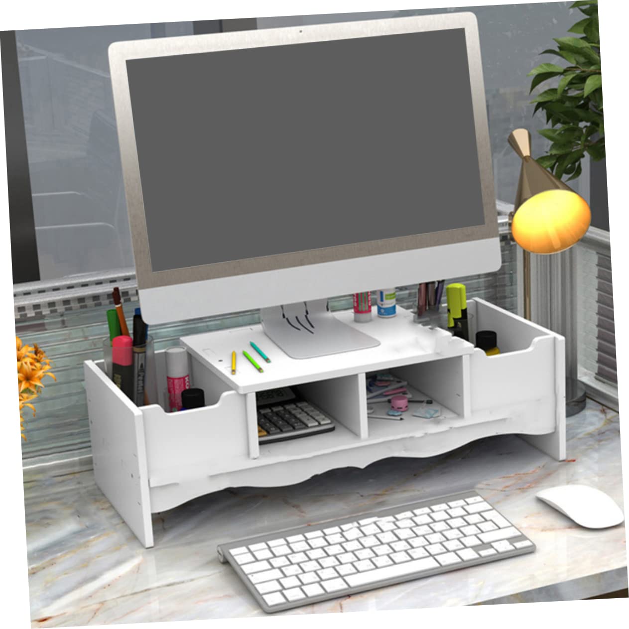 OSALADI Supporto per Monitor da Tastiera Mini Schermo del Computer Supporto Portatile per Laptop Compatto Supporto per Laptop Regolabile Forniture per Ufficio per Scrivania Auto Bianca PVC