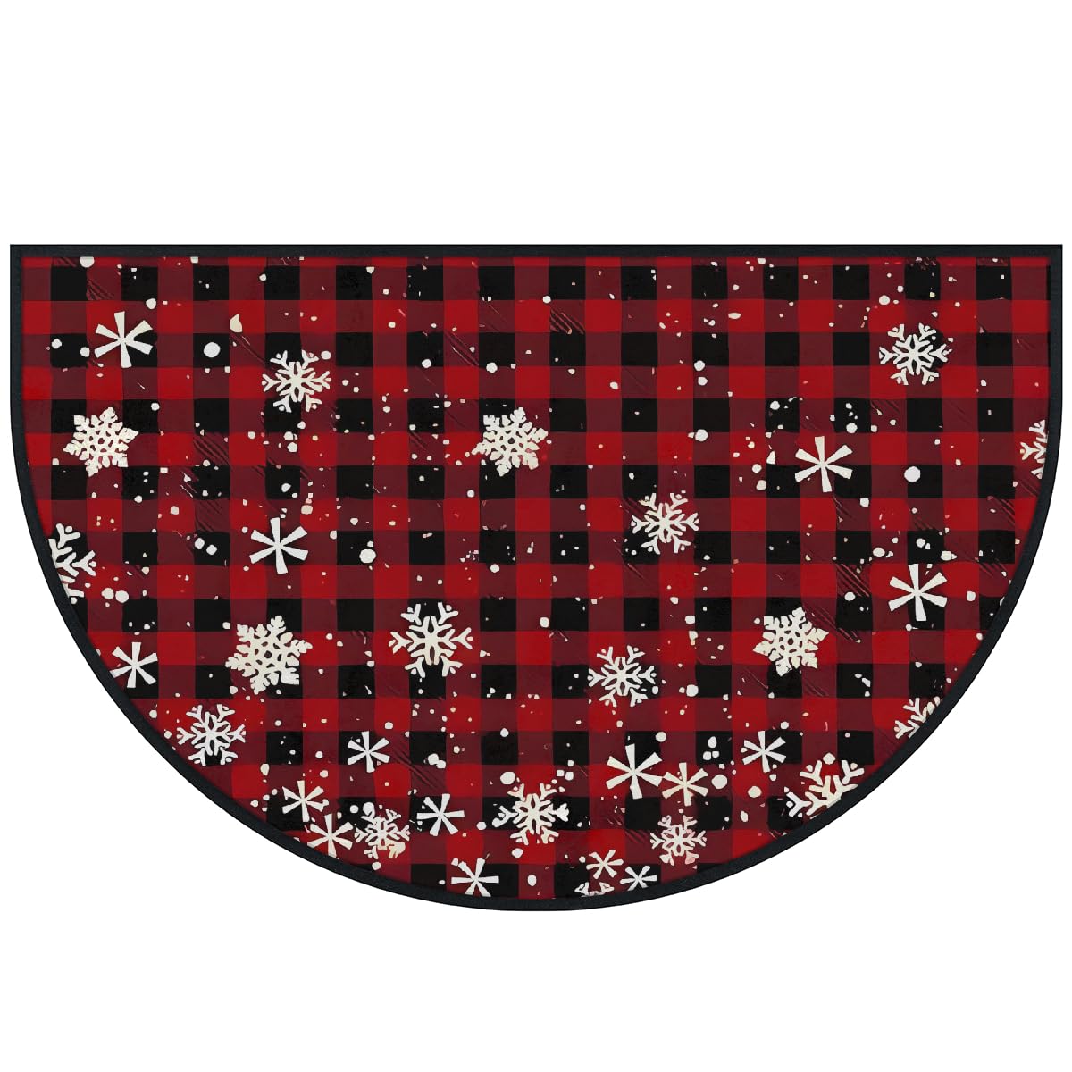 Mexpekil Paillasson de Noël en demi-lune pour intérieur et extérieur - Motif carreaux rouges - Demi cercle - Absorbant la saleté - 100 x 160 cm