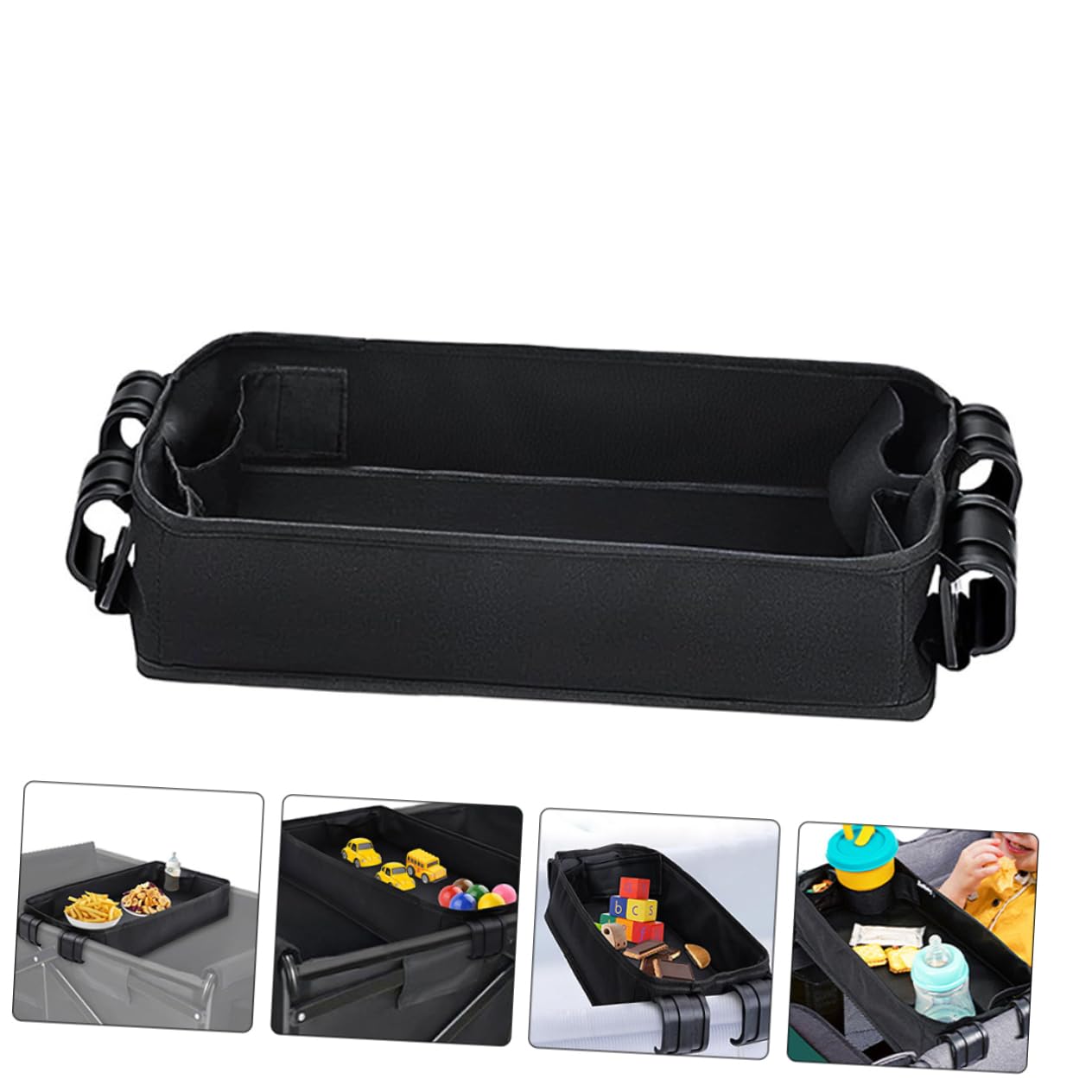 Kinderwagen Tablett mit Getränkehalter und Handyhalterung Universelles Snack Tray für Junge Mädchen und Kleinkinder Clip Zubehör für Kinderwagen Schwarz