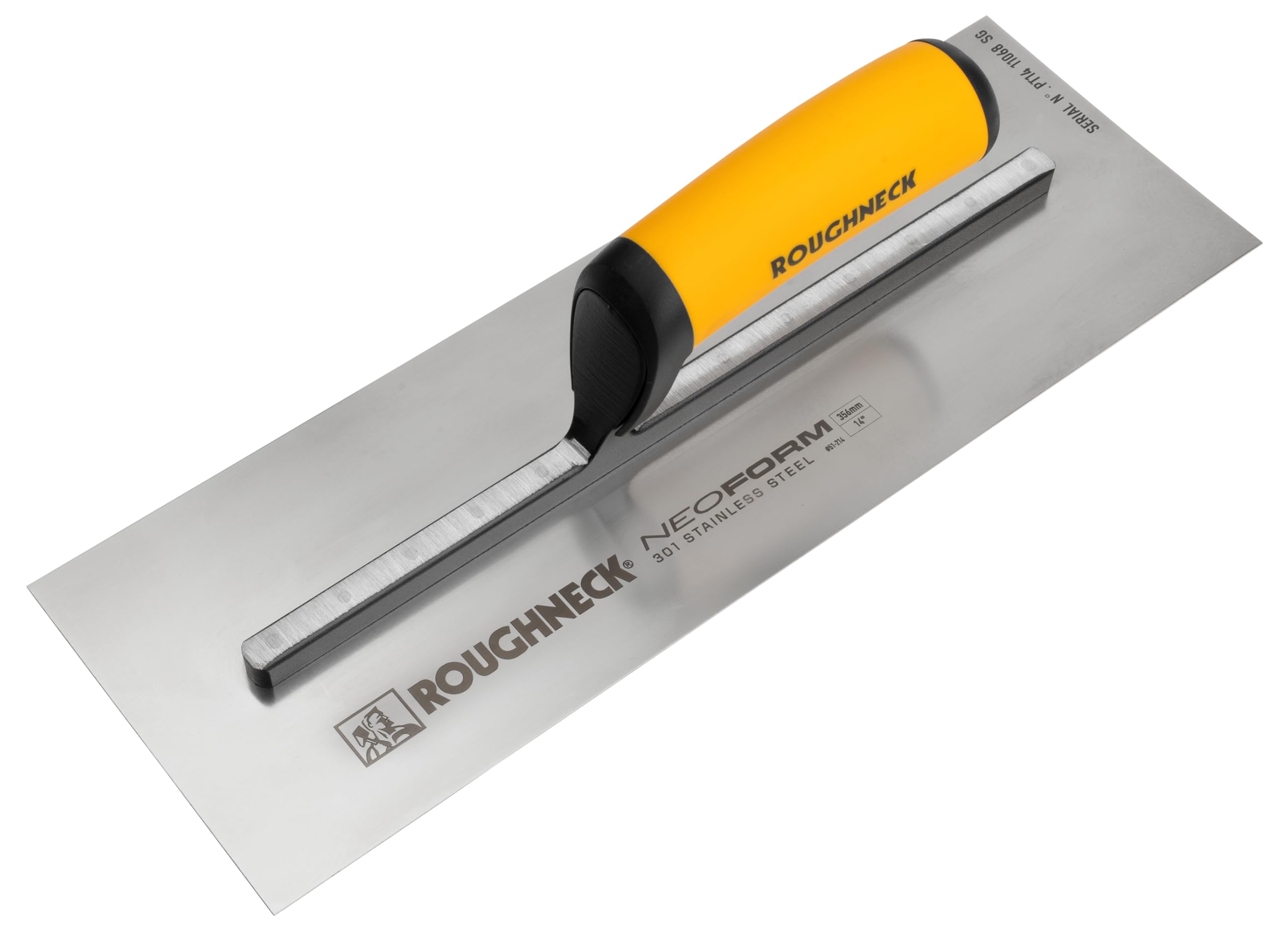 Roughneck NEOFORM Plastering Trowel 121mm x 356mm (4¾" x 14")– Premium 301 Stainless Steel Blade, Pre-Broken-in with Pre-Worn Edges, 0.7mm Flexible Blade, Aluminium Mount & Soft Grip Handle