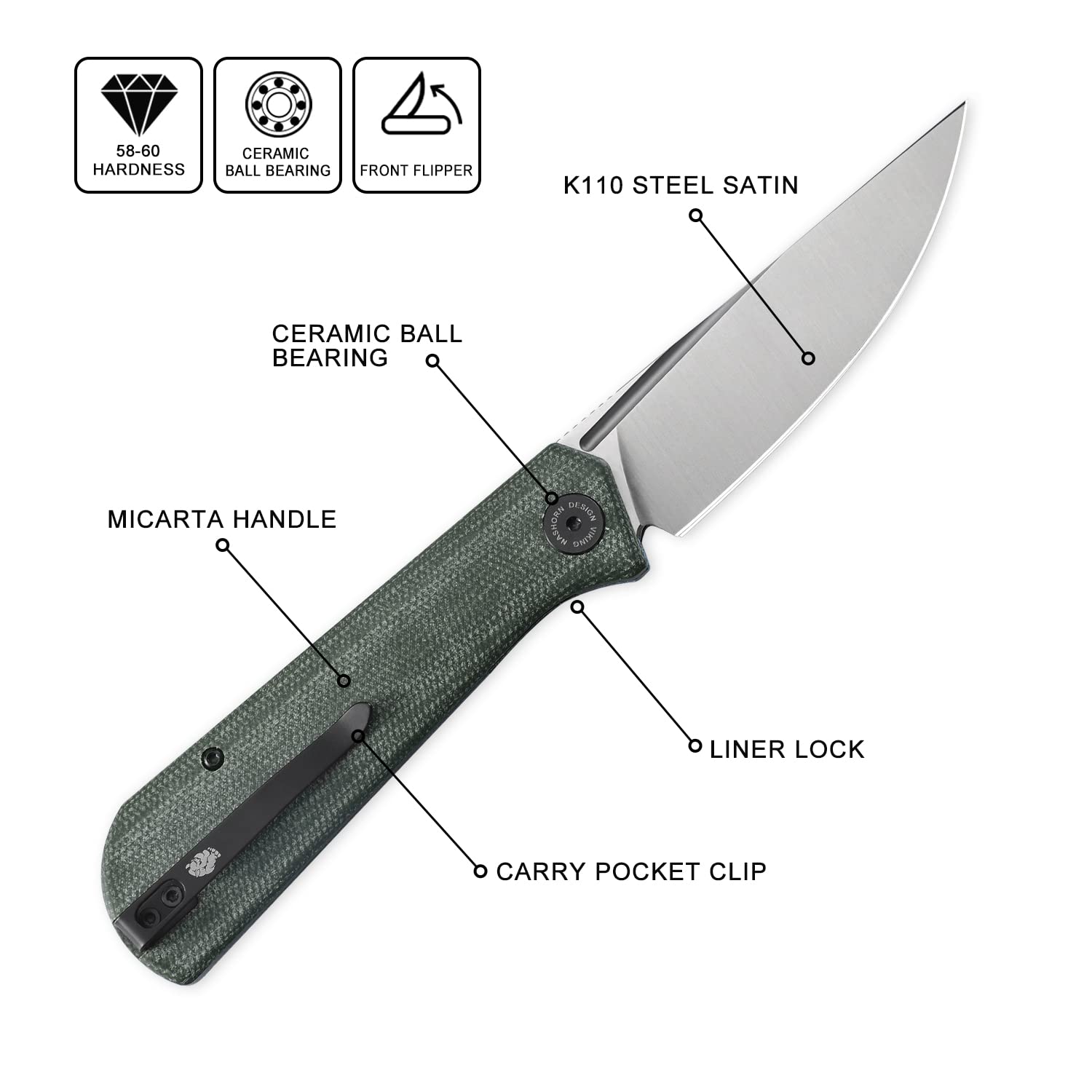 Petrified fish Pocket Knife PFP07 Viking, 3.62