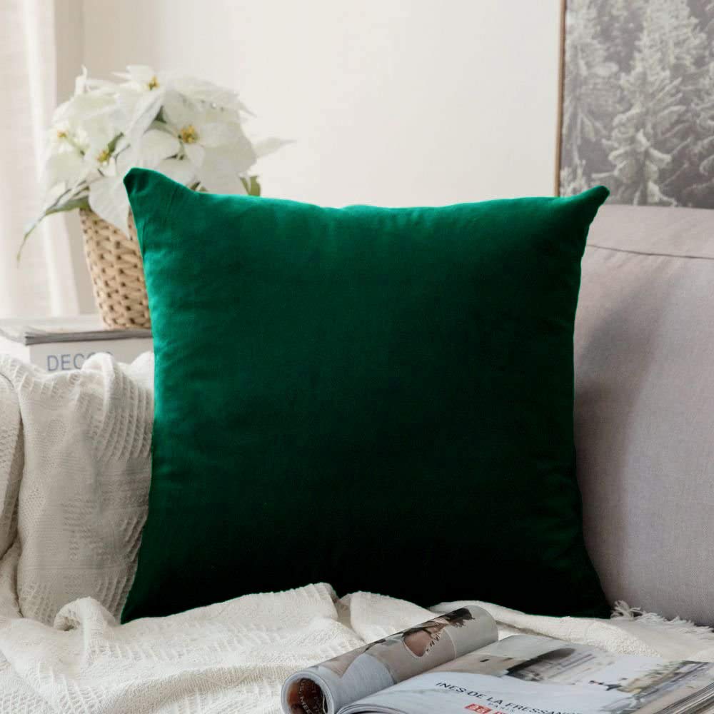 Khooti Two-Sided Washable Velvet Cushion Cover Pack of 1-16 x 16 Inches / 40 x 40 cm - Army Green - Soft Pillow Covers Cushion Case for Sofa Bedroom Livingroom Chair Car, Cushion Cover