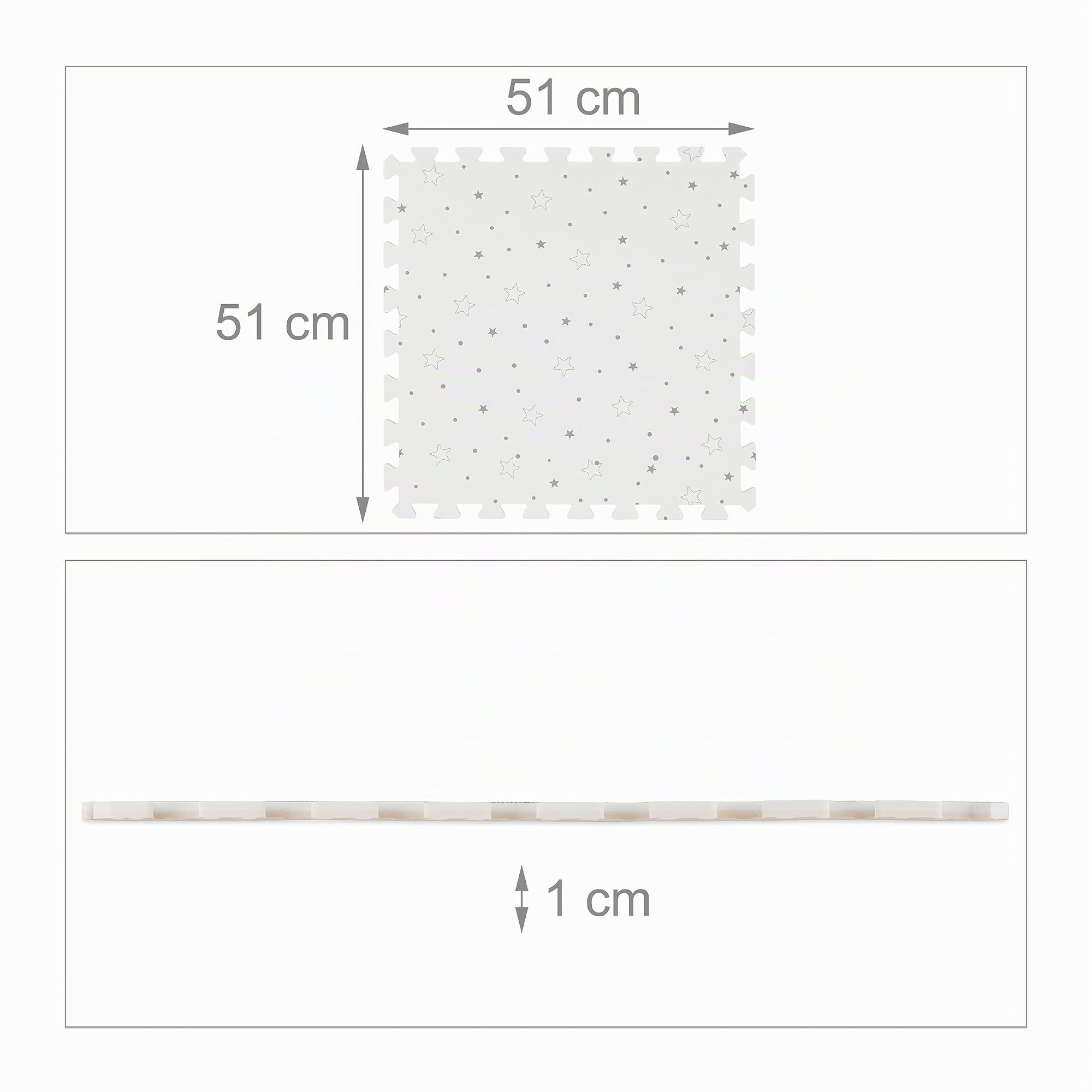 Relaxdays Tappeto Puzzle in 8 parti, in Gommapiuma EVA, Privo di Sostanze Nocive, Motivo Stelle e Pois, Bianco/Grigio