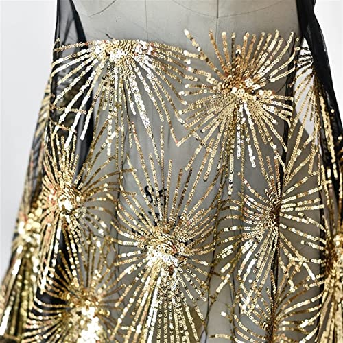 Tela de encaje de lentejuelas doradas bordadas, elegante material de vestido de novia, tul de malla de costura para decoraciones de fiestas y proyectos de manualidades