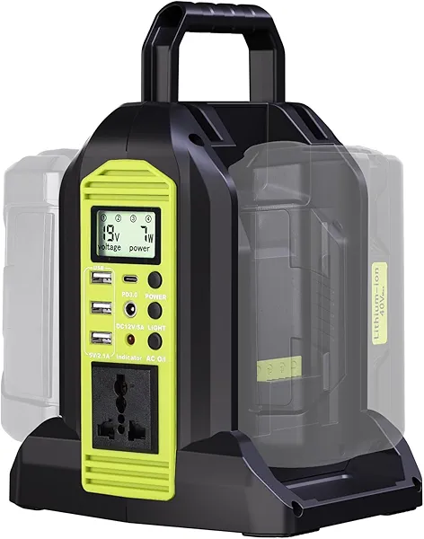 350W Power Inverter for Ryobi 40V Li-ion Battery, OP401 2-Port 40V to 120V Pure Sine Wave Inverter with LED Light, 3 USB-A Port, 1 USB-C Port, 1 DC Port, Power Station for Camping Emergency(Tool Only)