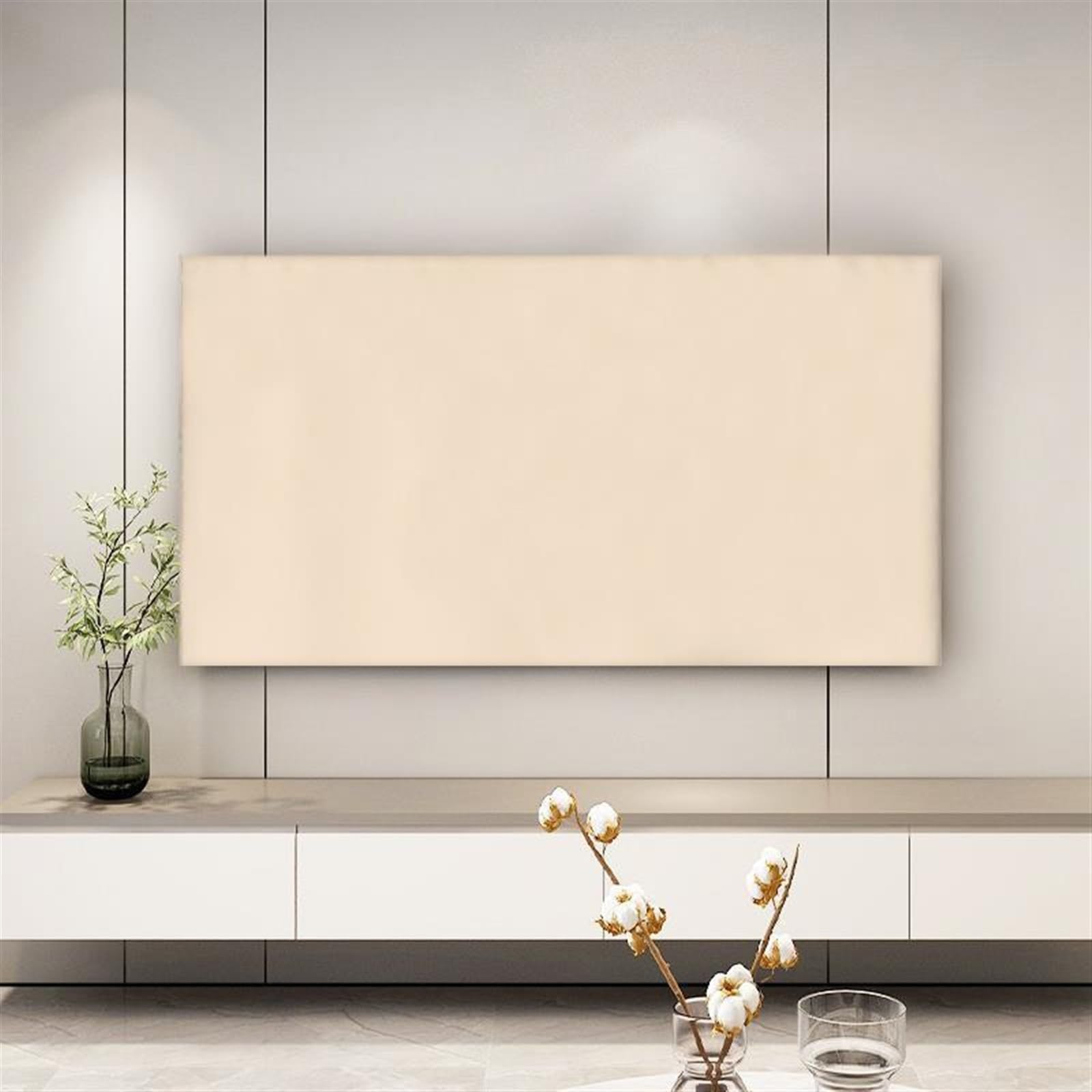 Sthoyn Beige Solid Color Tv Cover, Elastic Universal Protective Decorative Tv Cover, Wall Mounted Desktop Dustproof Tv Dust Cover(,55-65Inches)