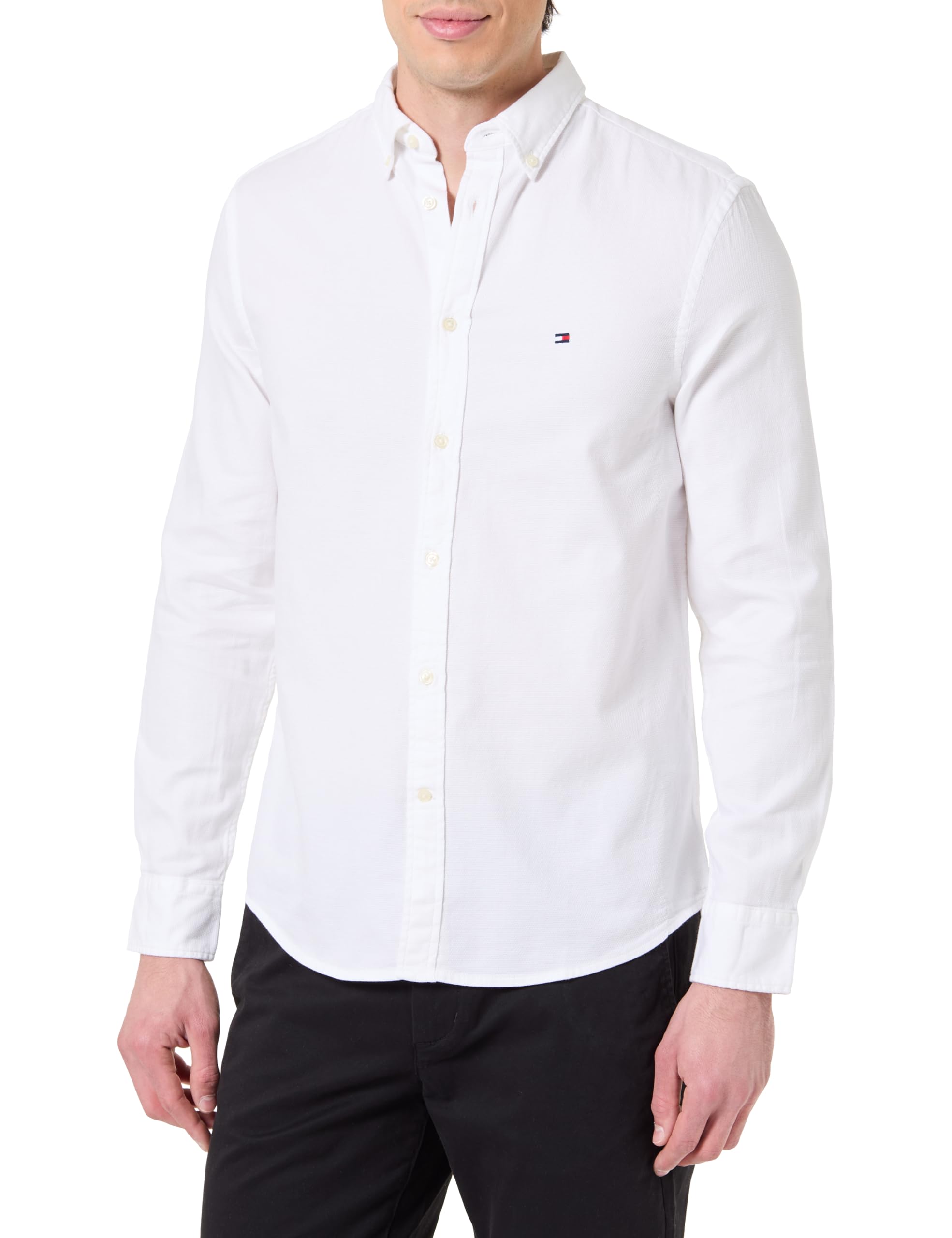 Tommy Hilfiger Chemise Flex Dobby SF MW0MW41684 L/S pour Homme, Blanc, S, Blanc (Blanc), S