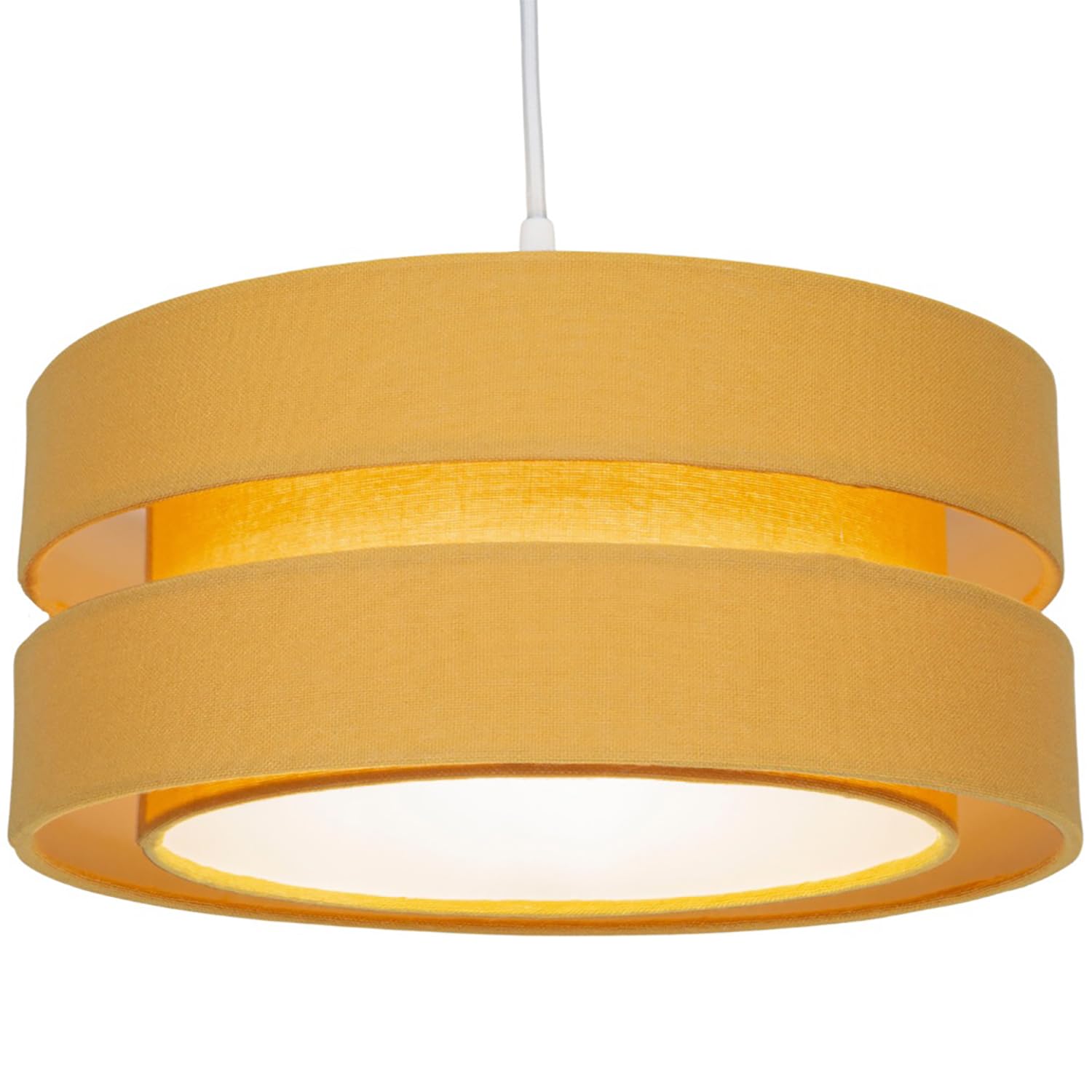 Happy Homewares Ochre Contemporary Quality Mustard Linen Fabric Triple Tier Ceiling Pendant Lamp Shade | 60W Maximum | Designer Style | 35Cm Diameter By