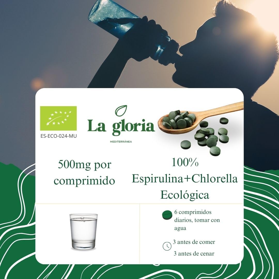 Espirulina y Chlorella Bio 900 Comprimidos | 225 días | Microalgas Ecológicas Detox, Proteína Vegetal Natural, Suplemento Vegano Energizante – La Gloria Mediterránea