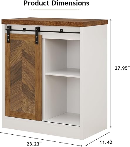 Miniatura 2 de Catrimown Armario de café pequeño de granja con almacenamiento, mesa de café blanca con puerta corrediza de granero, estantes ajustables, armario de