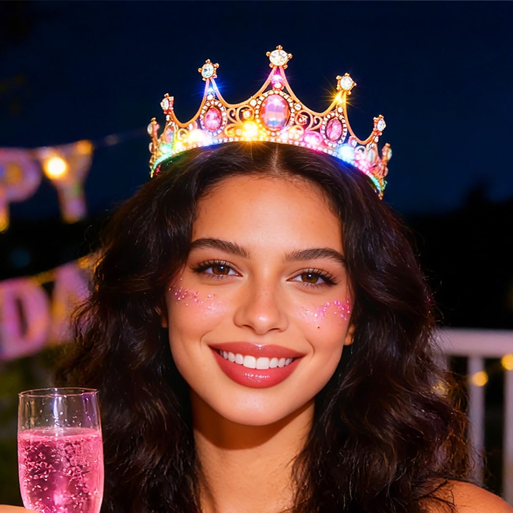 Urieo Light up Crown LED Rhinestone Tiara Birthday Hair Accessories for Women - Image 7