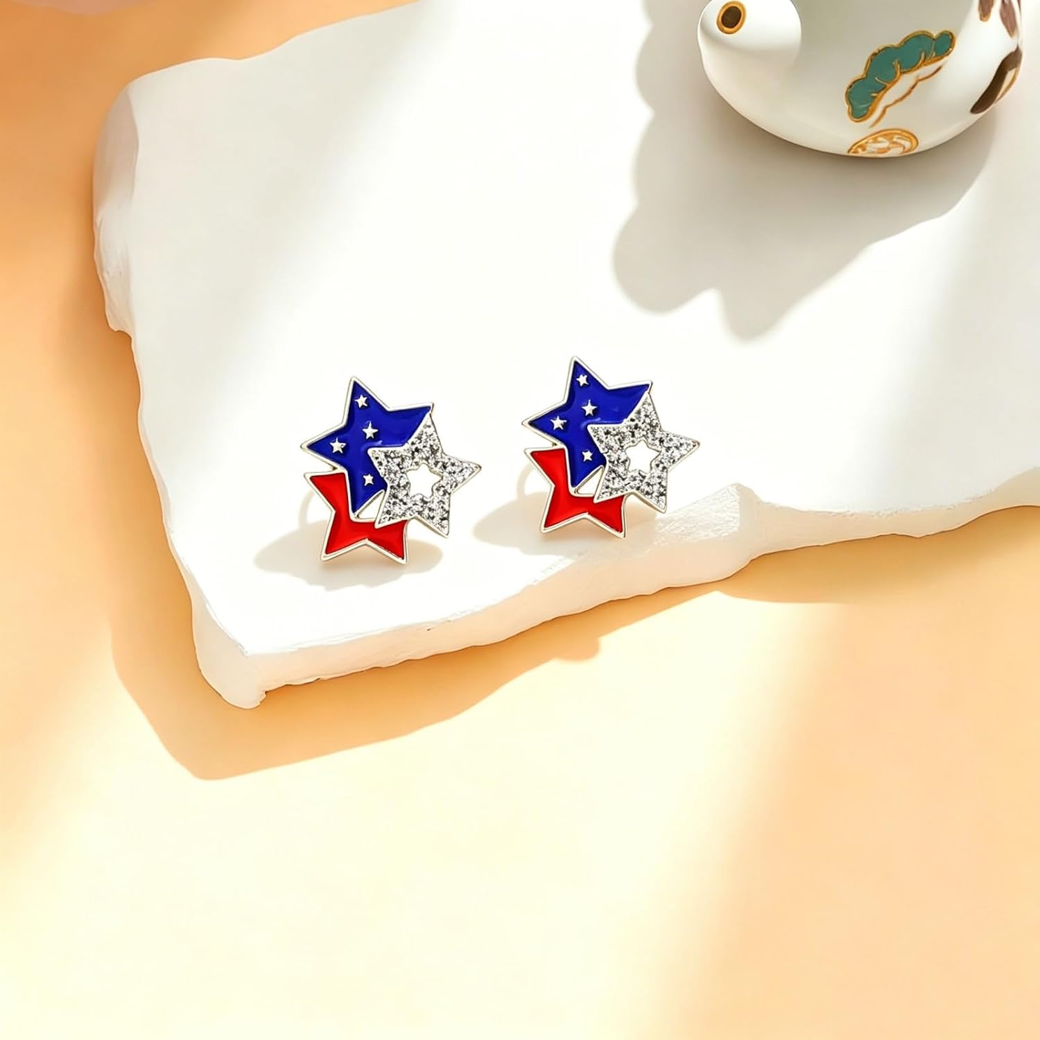 MALOYANVE American Flag Stud Earrings for Women Patriotic Star Heart Windmills Butterfly Eagle Cross Bowkont 4th of July Studs Independence Day Jewelry Gift