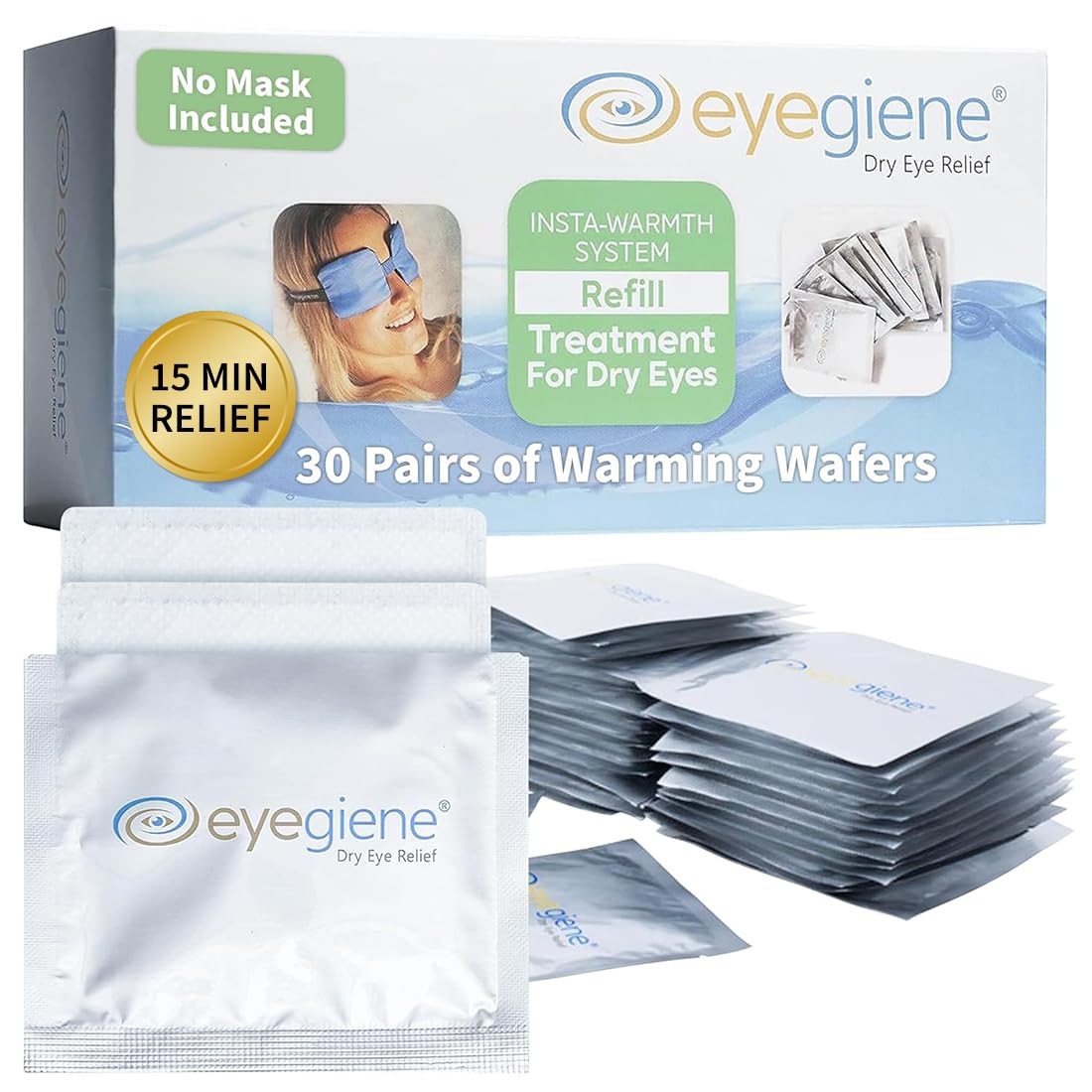 Eyegiene Insta-Warmth Eye Mask Refills 60 Warmers, Replacement Self-Warming Inserts for the Eyegiene Reusable Mask, Gentle Consistent Warmth for Tired Dry-Feeling Eyes and Eyelid Comfort