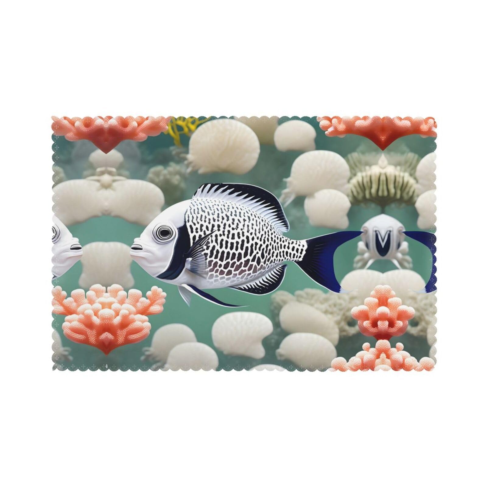Set de table blanc motif poissons tropicaux lot de 6 lavable 45x30 cm