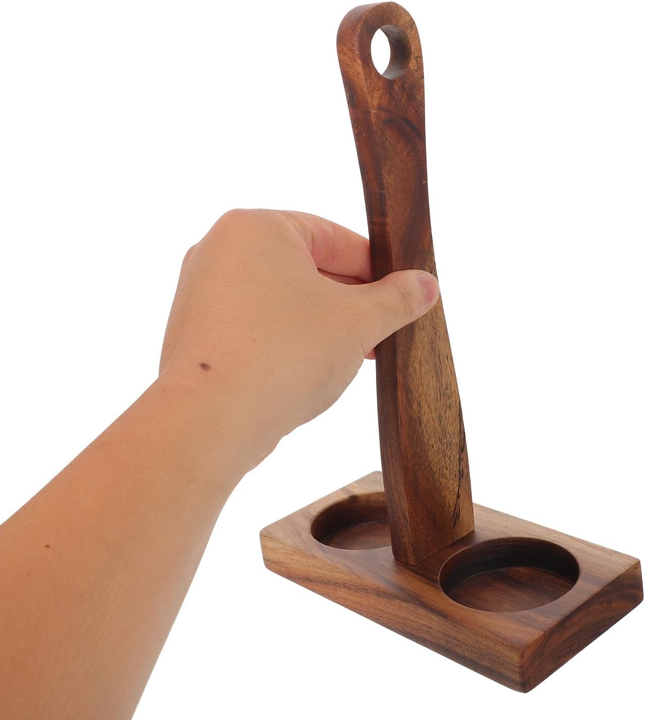 Garneck Wooden Pepper Grinder Tray with Handle, Easy to Clean and Move, round Wood Stand for Salt and Pepper Mill, Kitchen Accessory for Daily Cooking and Grill Use image 4