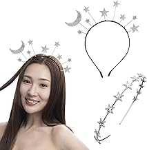 2 diademas brillantes, finas diademas de pentagrama, estrella y luna con diamantes de imitación, accesorios para el pelo de fiesta de princesa, accesorios de diadema de metal, accesorios para la