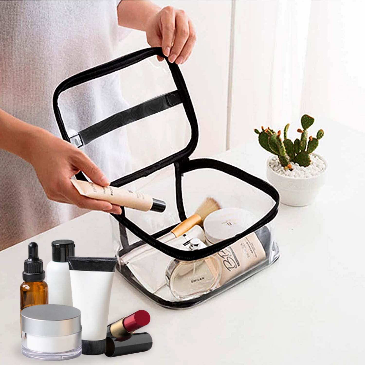 Neceser Transparente Impermeable de PVC, 2 Piezas, Bolsa de Liquidos Grande para Viaje en Avion, Adecuada para Cosméticos y Artículos de Tocador