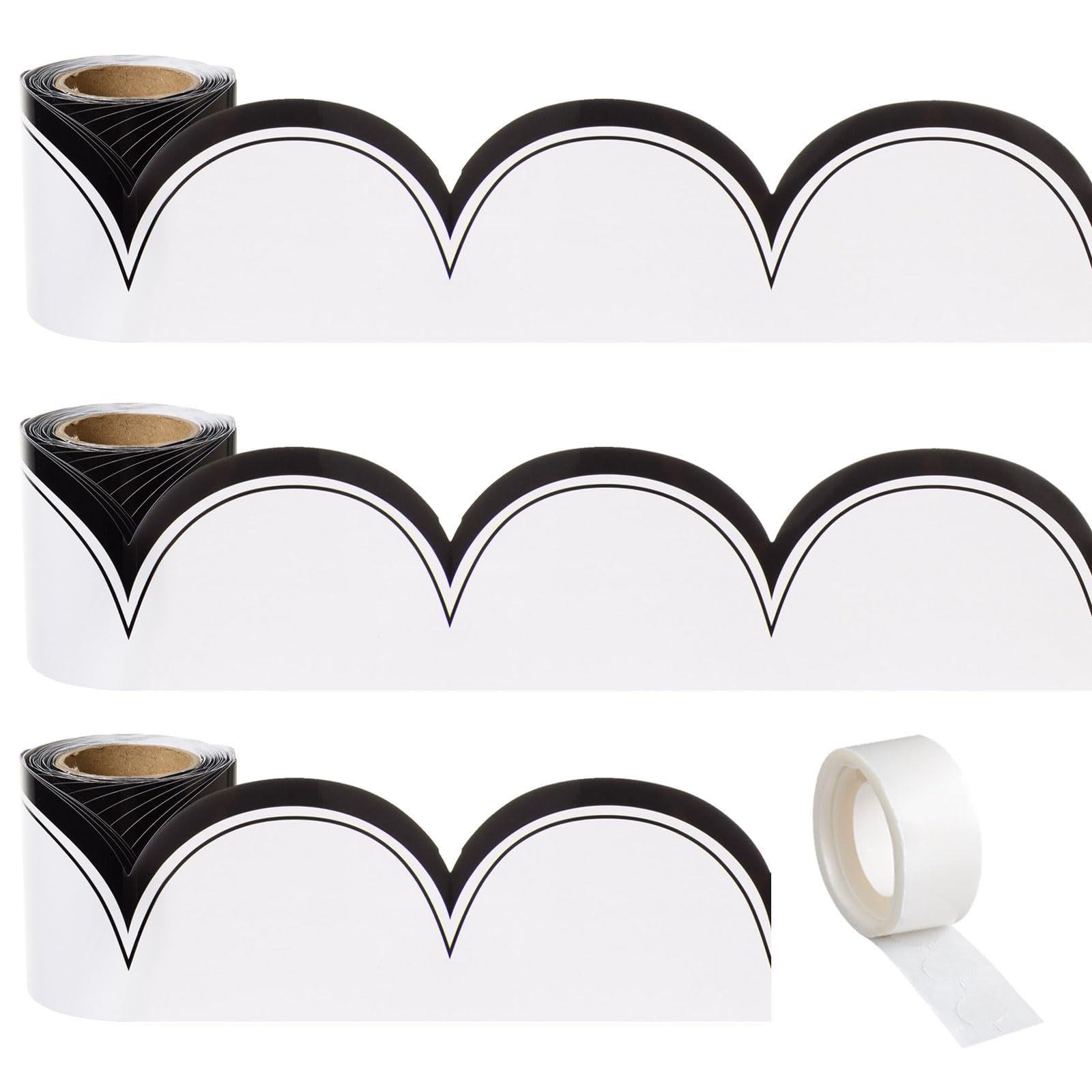 FOBSME 99 Ft White with Black Bulletin Board Border White with Black Scalloped Border Trim Decorative Classroom Die-Cut Rolled Borders for Classroom