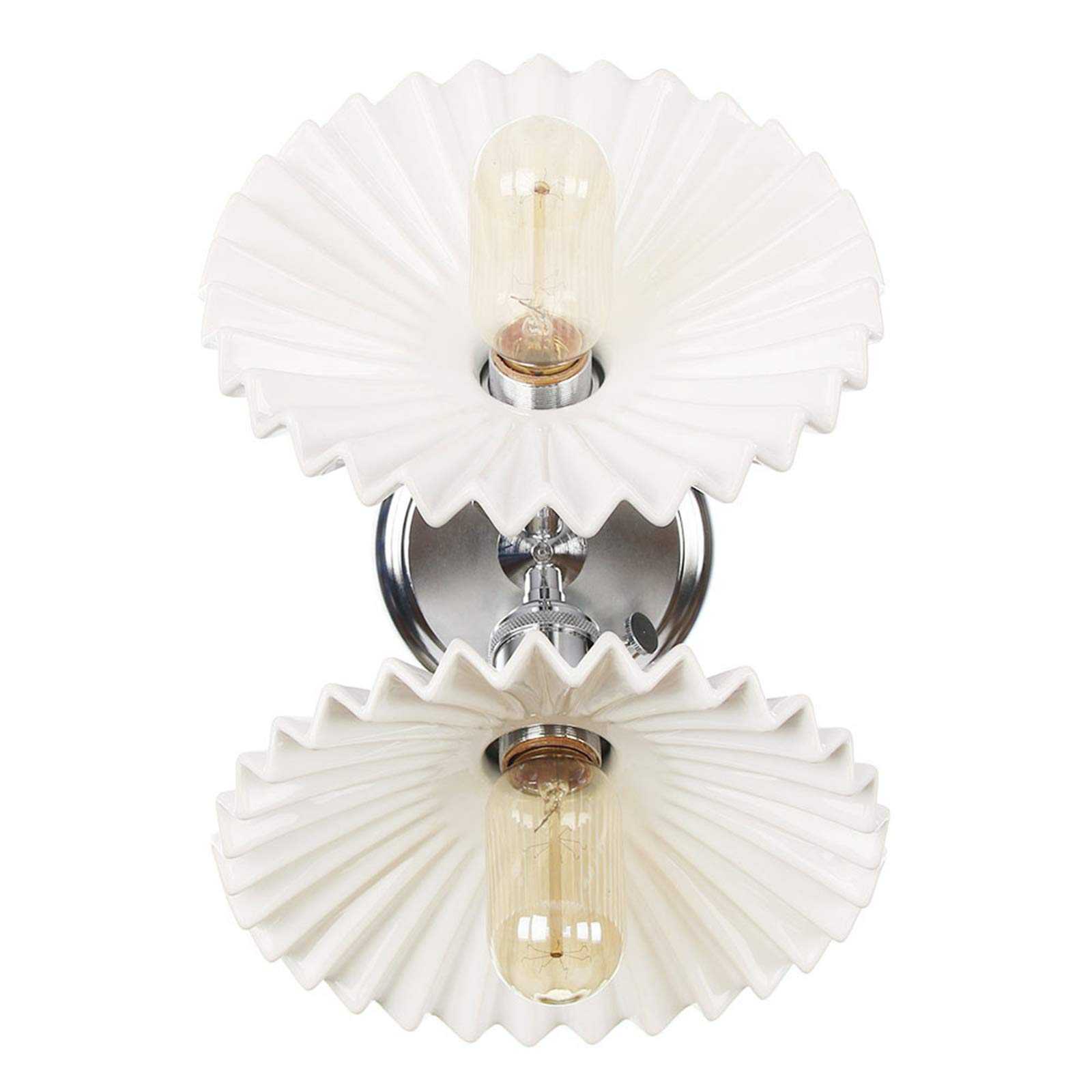 Lámparas de pared de 2 luces, pantalla de cerámica blanca, iluminación de pared de metal con interruptor, apliques de pared nórdicos para dormitorio y baño,Cromo