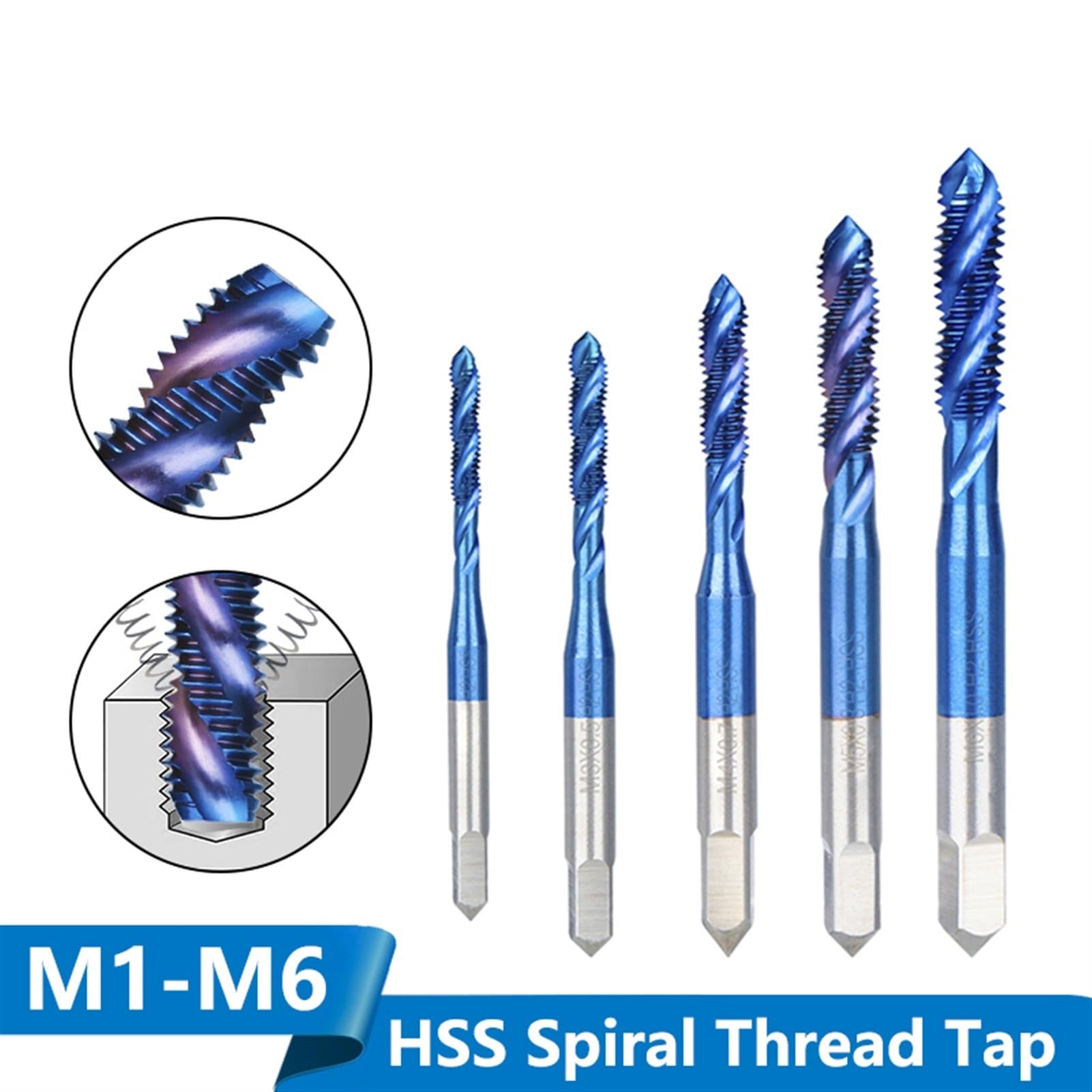 Windzerdong Metric Screw Tap HSS M2-M6 Thread Tap nanos Blue Coated Machine Plug Tap Threading Tools Spiral Tap Drill(M12x1.75,1pc)
