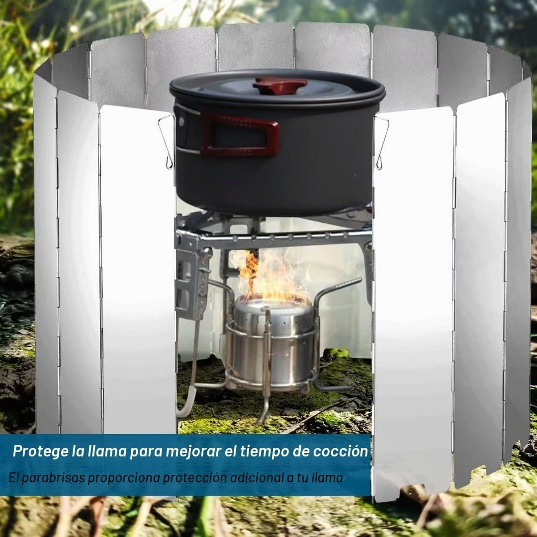 16 Placas Parabrisas Plegable para Camping Cocina Estufa de Gas Escudo Protectora Paravientos de Aluminio para Pantalla de Viento Cortavientos al Aire Libre Camping Estufa Parabrisas