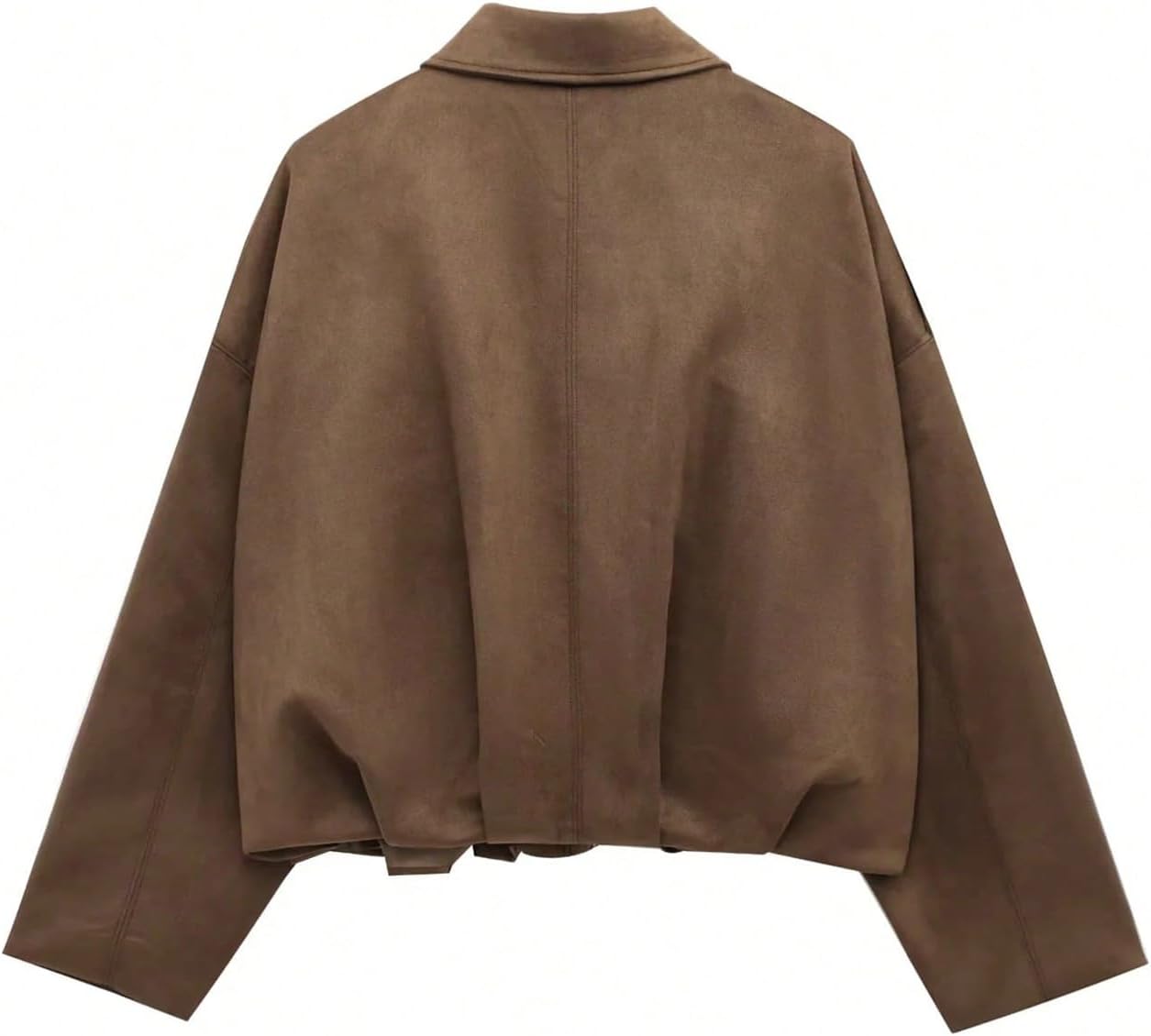 WDIRARA Women's Faux Suede Zip Up Bomber Jacket Long Sleeve Outerwear Streetwear - Image 6