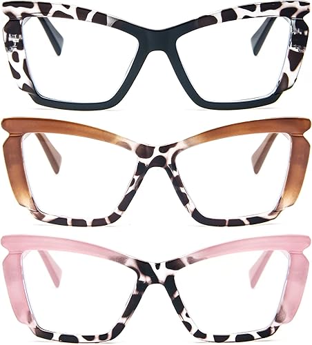 MMOWW Gafas de lectura de ojo de gato para mujer, paquete de 3 unidades, a la moda, con bloqueo de luz azul, para lectura de computadora con bisagra
