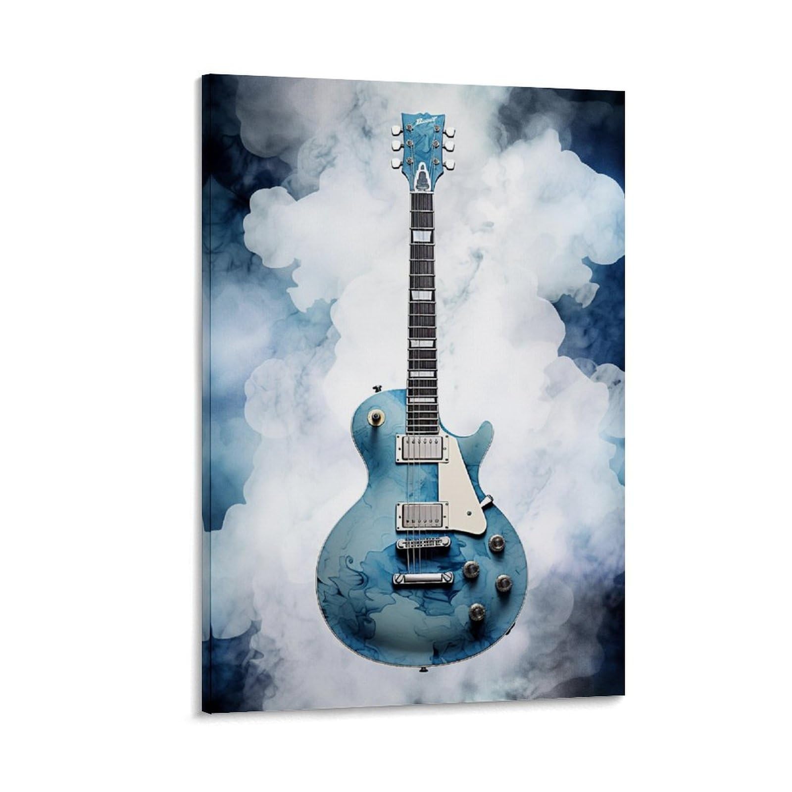 FYFMUSHE Watercolor Guitar Wall Decorations for Bedroom Blue Modern Musical Instrument Canvas Wall Art for Living Room Painting Stretched And Framed Ready to Hang Home Decor