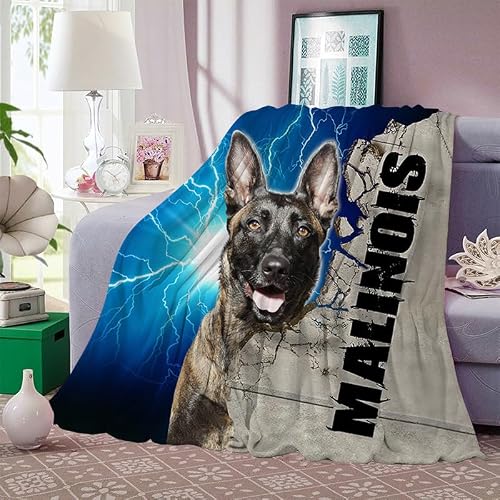 Kuscheldecke Malinois Flauschige Wohndecke Haustier Hund Weich Tagesdecke Sofadecke Wärme Flanell Decke für Couch Bett Stuhl Büro Sommer personalisierte Decke 70x100cm B516