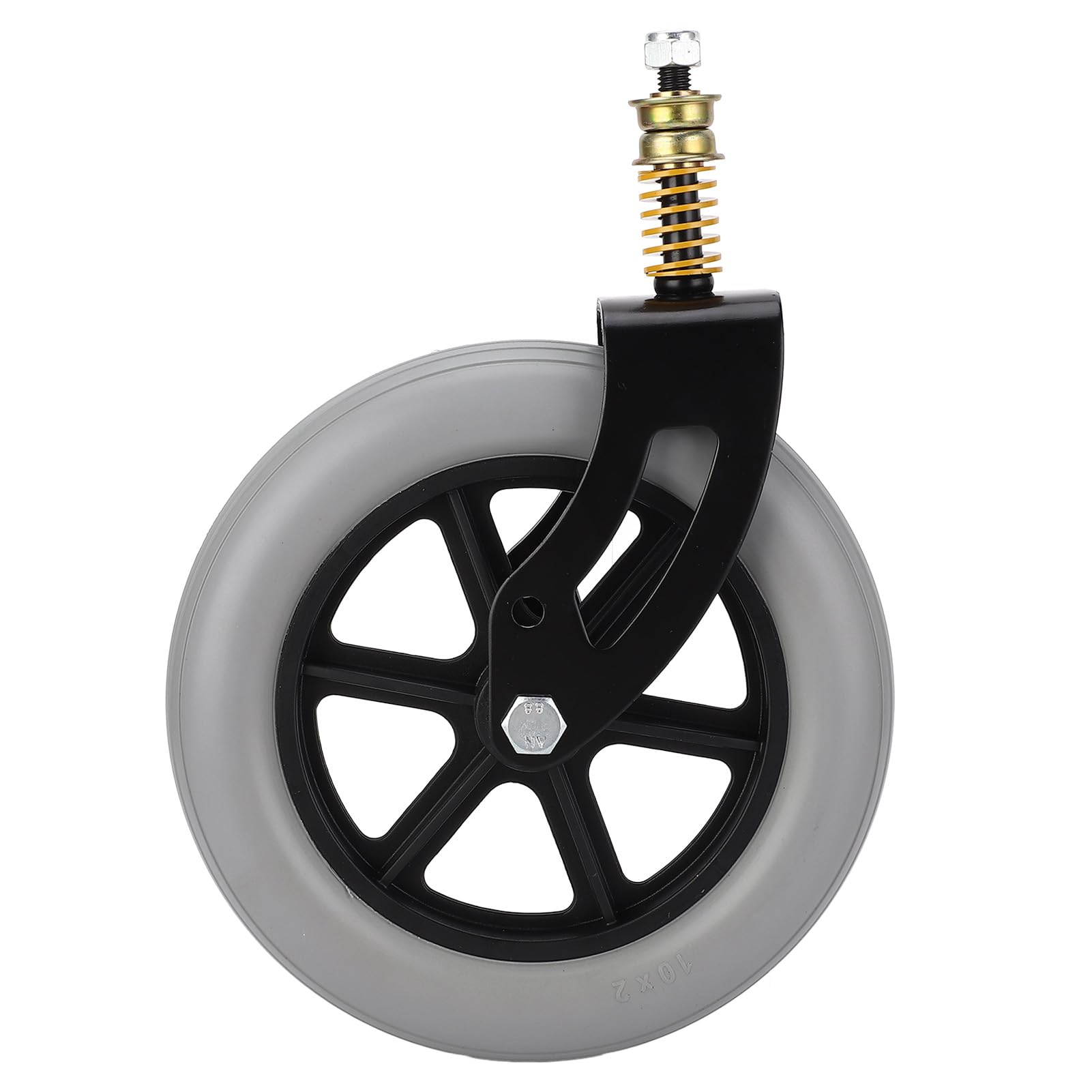 Wheelchair Caster Assembly, 10 X 2in Universal Wheelchair Front Wheel PU Hub Solid Spring Ahock Absorption Wheelchair Replacement Parts for Walkers, Grocery Carts, Scooters