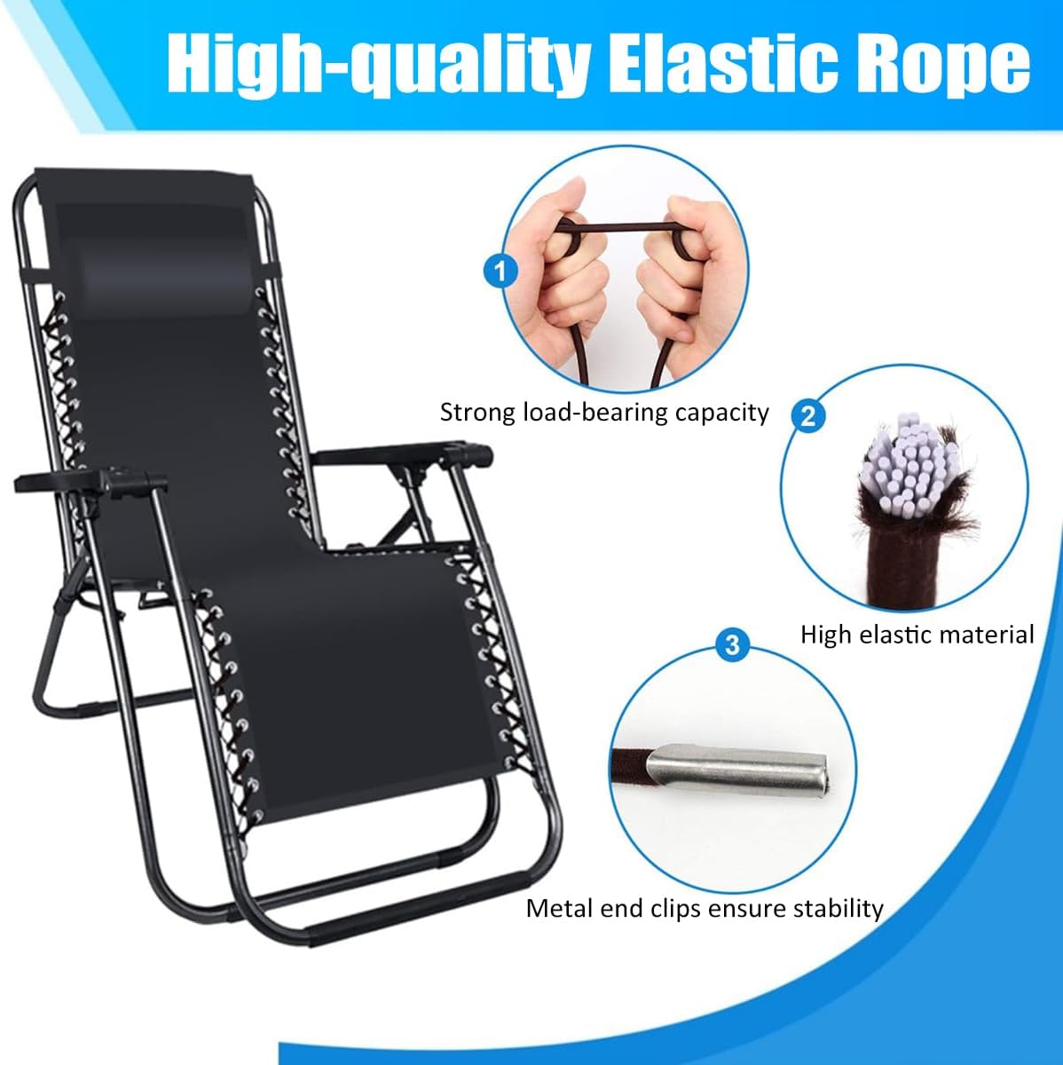 4 Pack Universal Replacement of Cow Tendon Rope for Zero Gravity Chair - Bold Elastic Cords Repair Tool Kit for Repairing Lounge Chair, Recliners, Brown