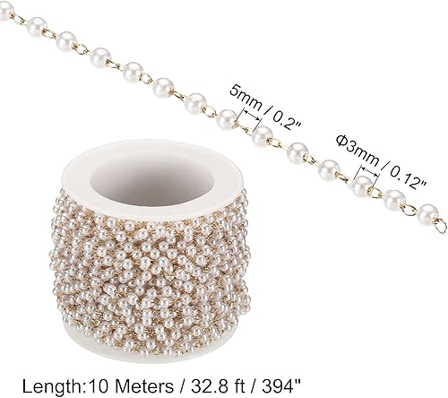 Miniatura 2 de PATIKIL Total 32.8 ft33 pies Cadena de perlas de imitación con carrete, cadena de latón de 0.118 pulgadas para hacer joyas, bricolaje, collares,