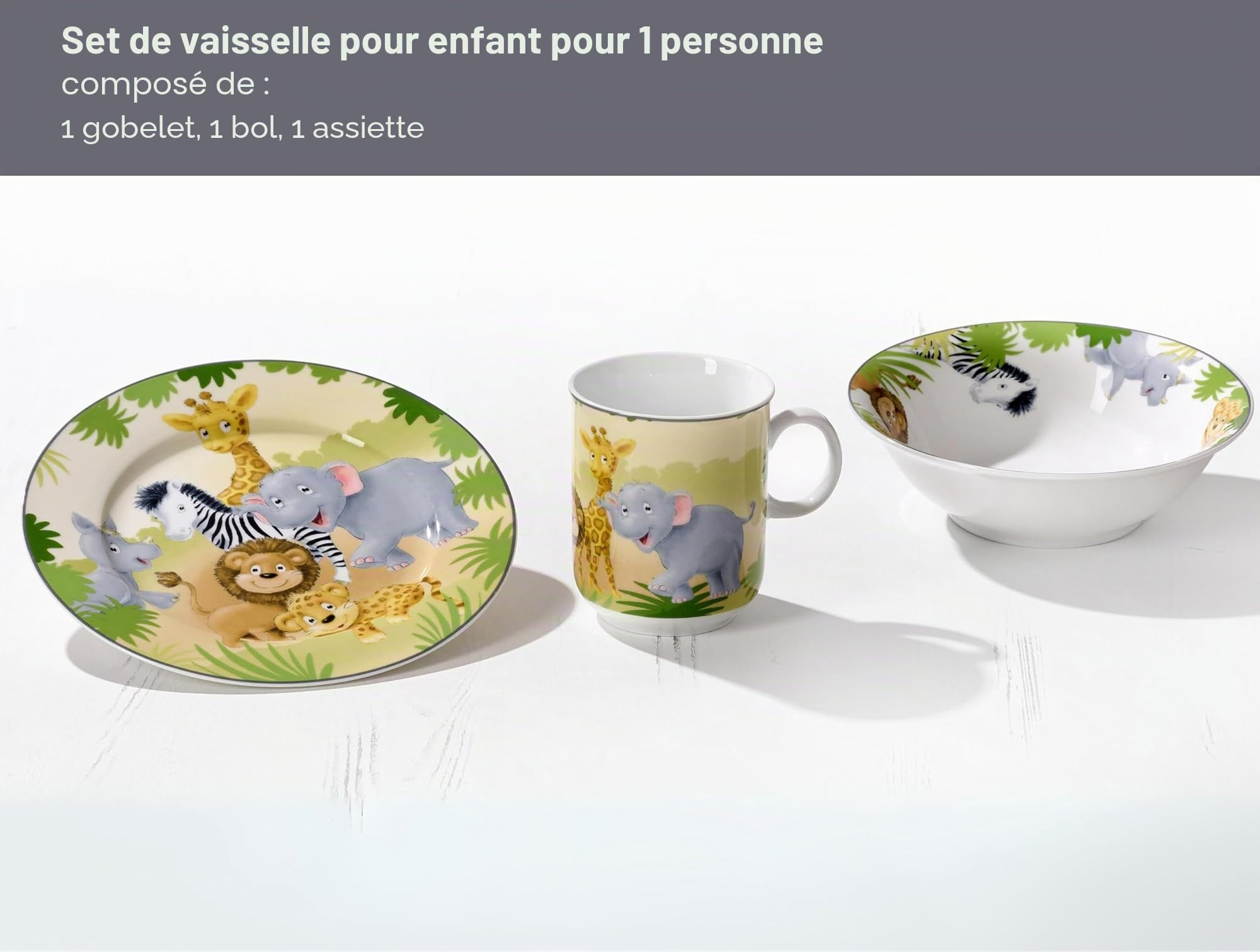 Service de table pour enfant 3 pièces Motif animaux